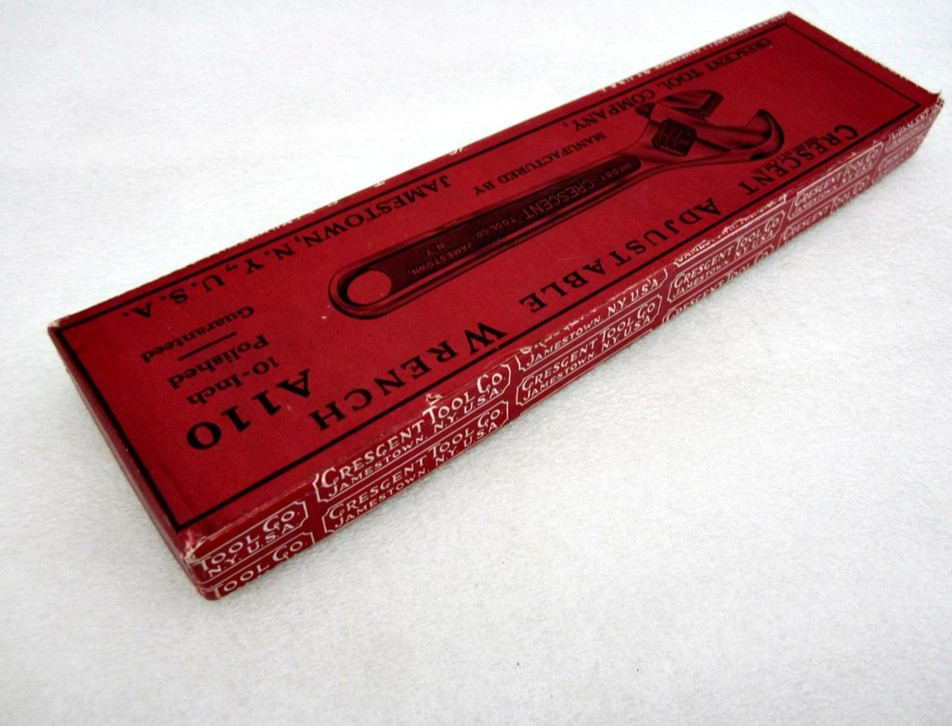 Vintage Crescent Tool Co 10″ Adjustable Wrench Box A110 Jamestown NY USA
