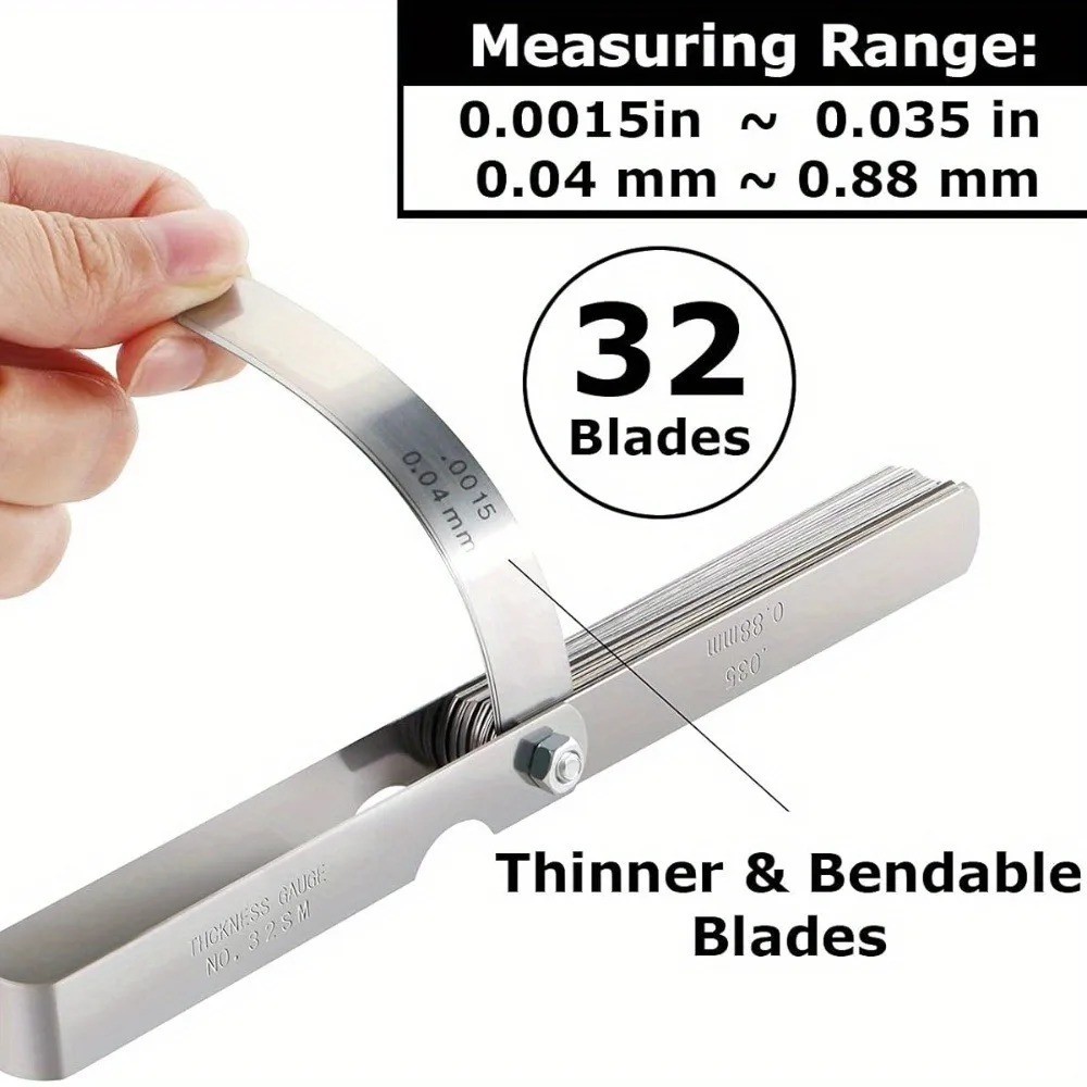 32 Blade Feeler Filler Gauge Spark Plug Gap Metric Imperial Measuring Brass Tool