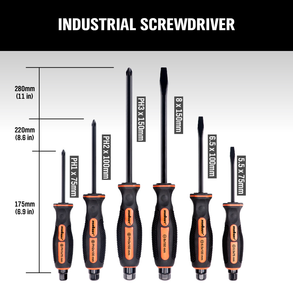 6PC Magnetic Go Through Screwdriver Set Impact Hex Bolster 3 Phillips 3 Flat
