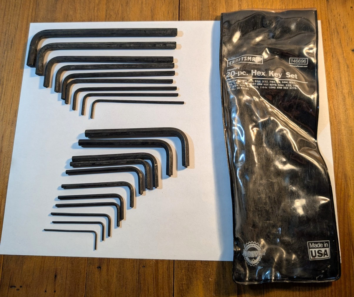 Craftsman 20 Pc. Inch Hex (Allen) Key Wrench Set Made in USA, Part #46696