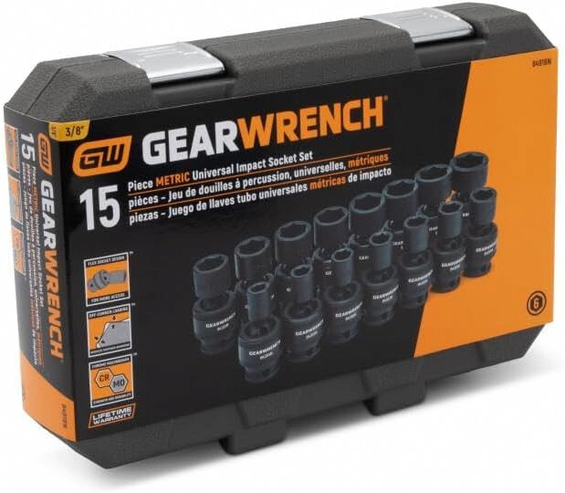 GEARWRENCH 84918N 3/8″ Drive 6 Point Universal Impact Socket Set – 15 Piece
