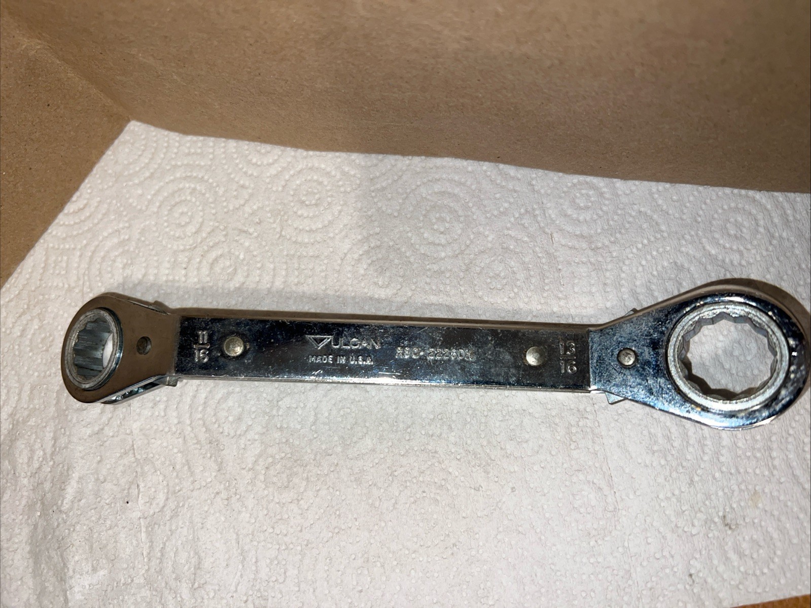 NOS Vintage Vulcan RBO-2226DH 12 Point Ratcheting Wrench 11/16-13/16 Made in USA