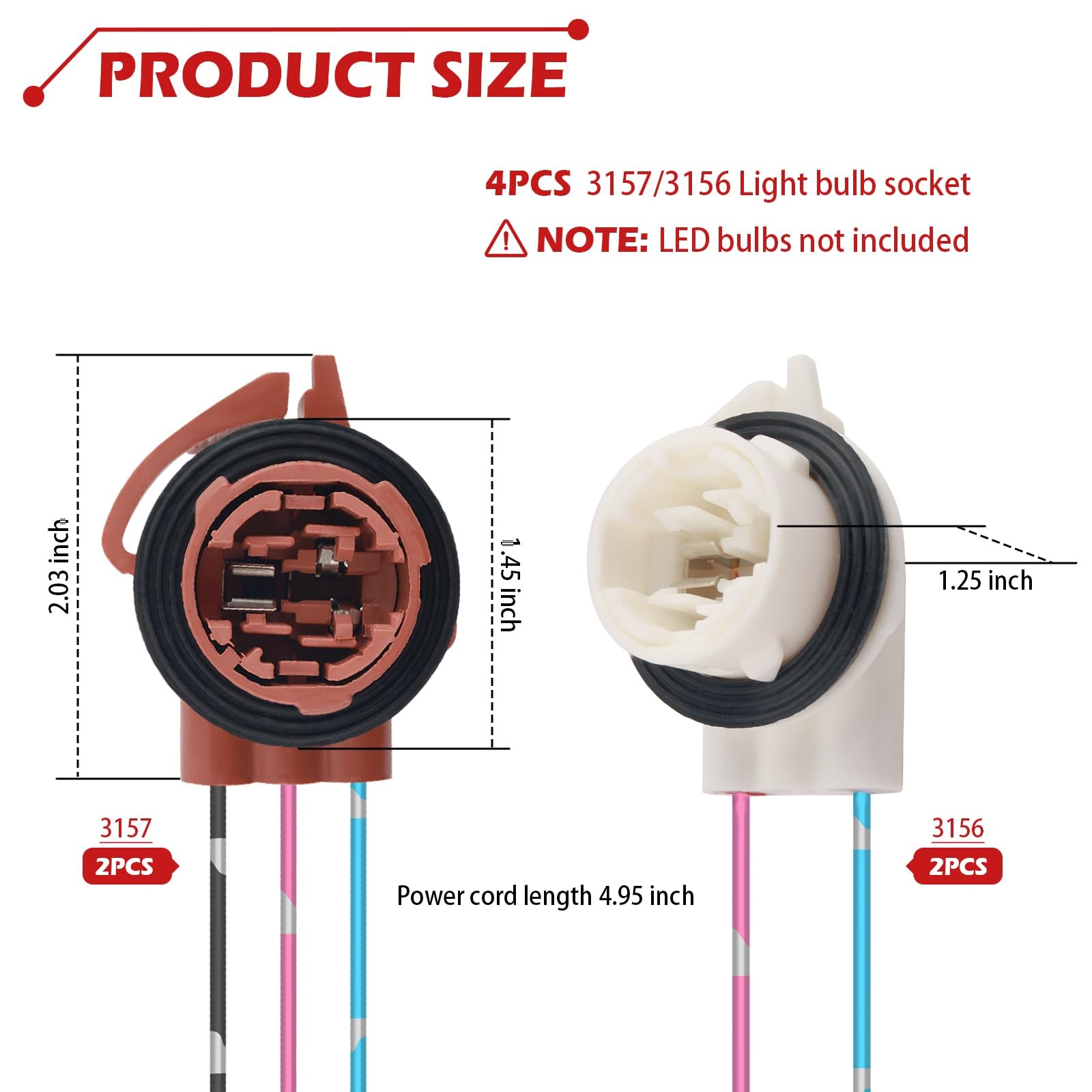 4PCS Turn Signal Socket ＆ Tail Light Socket,3156 3157 6.98 × 1.45 × 1.24 inch