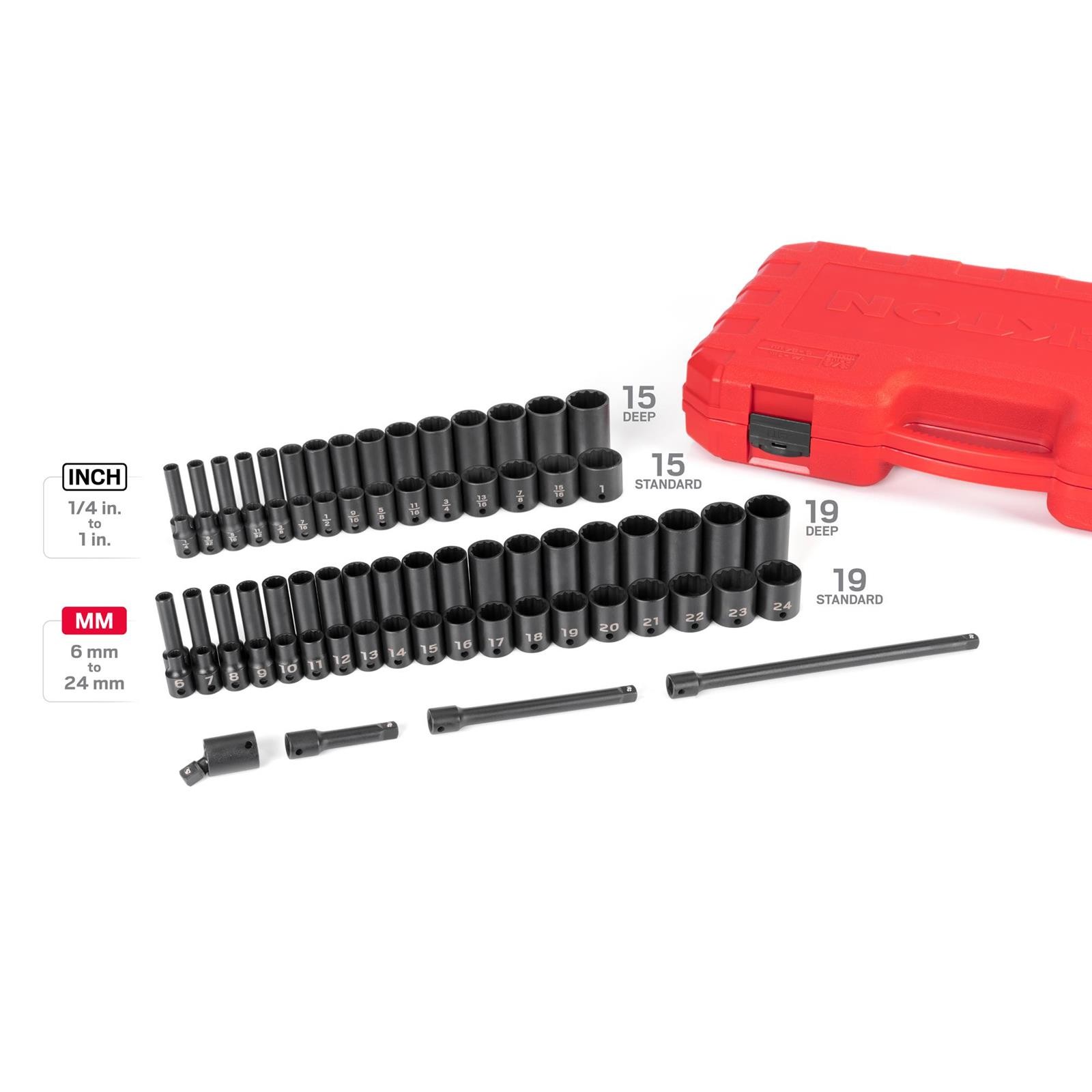 Tekton SID91406 3/8″ Drive 12-Point Impact Socket Set, 72-Piece