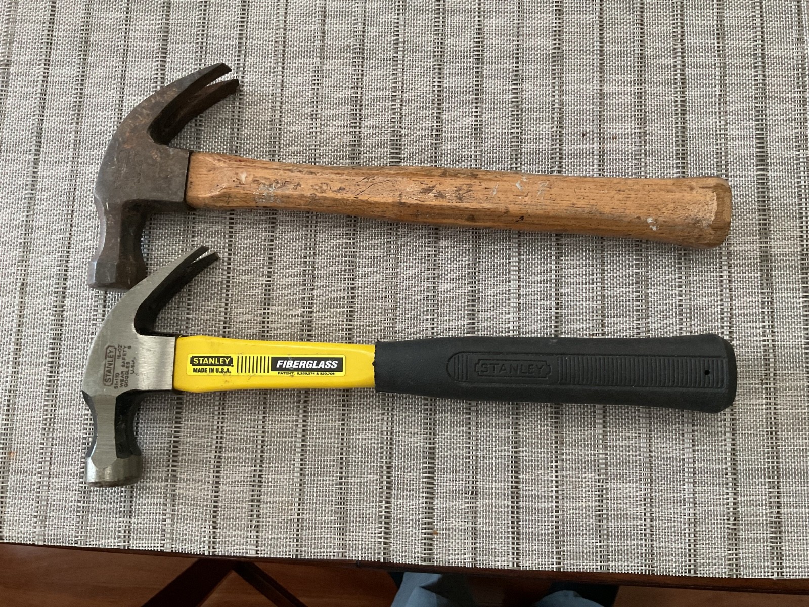 2 Stanley 16-oz Claw Hammers 51-110 FiberGlass Handle 51- 180 Wood Handle