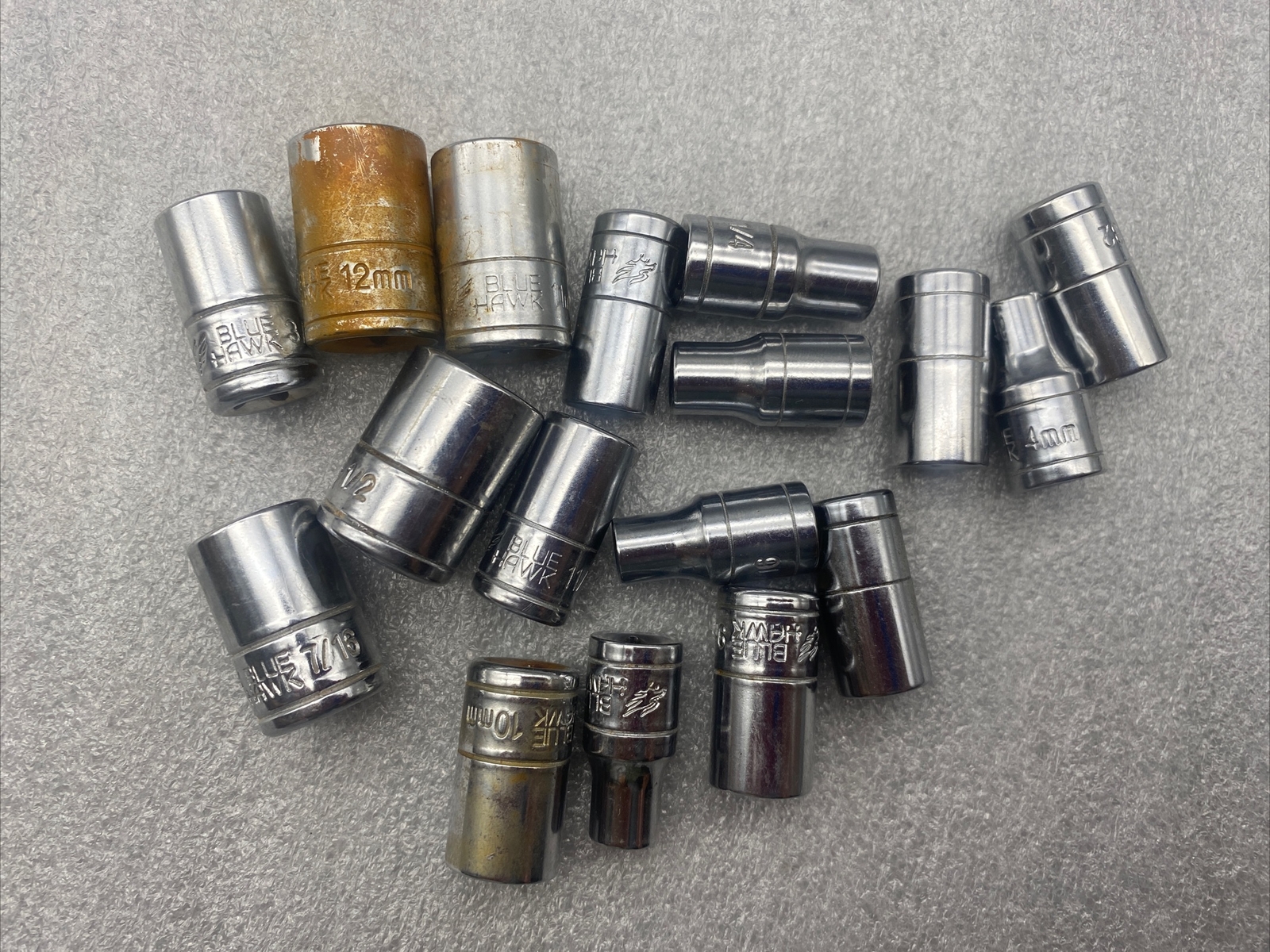 Blue hawk 6 Point Mix Lot of 17 SAE & Metric Socket Set different Sizes *READ