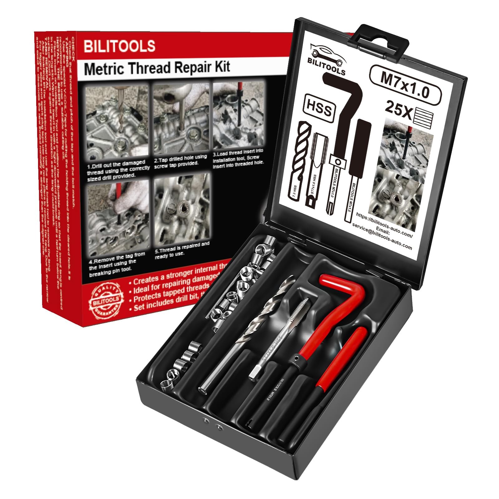 M7x1.0 Helicoil Thread Repair Kit Metric HSS Drill Heli Coil Rethread Tools