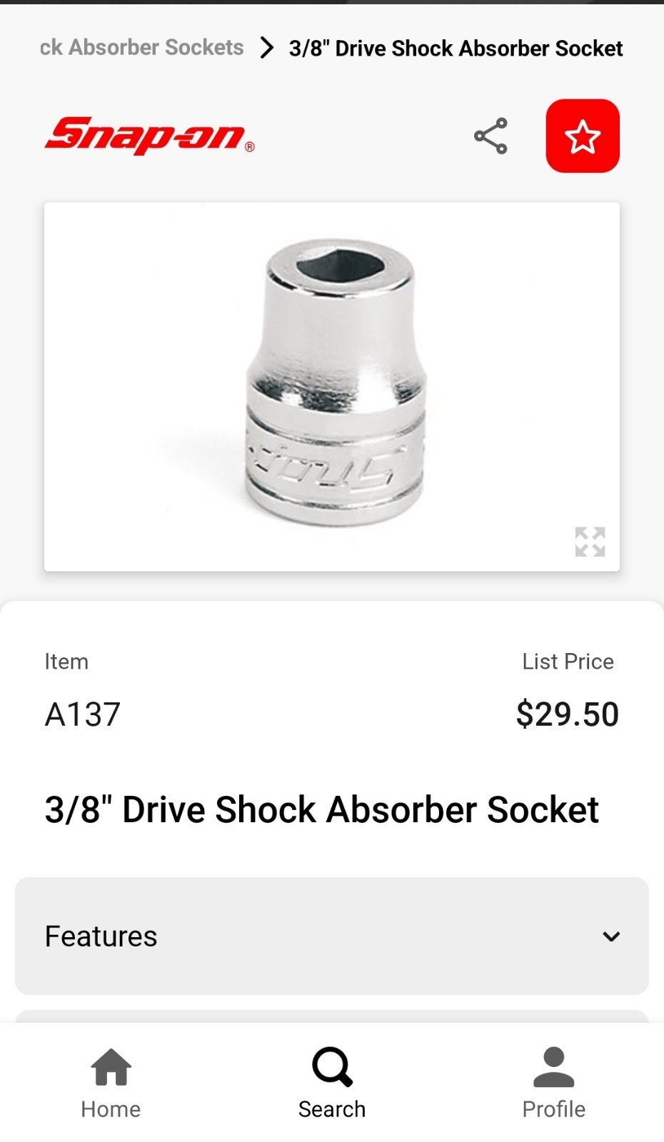 Snap-On USA 3/8″ Drive Shock Absorber Socket A137 Ultrasonic Cleaned