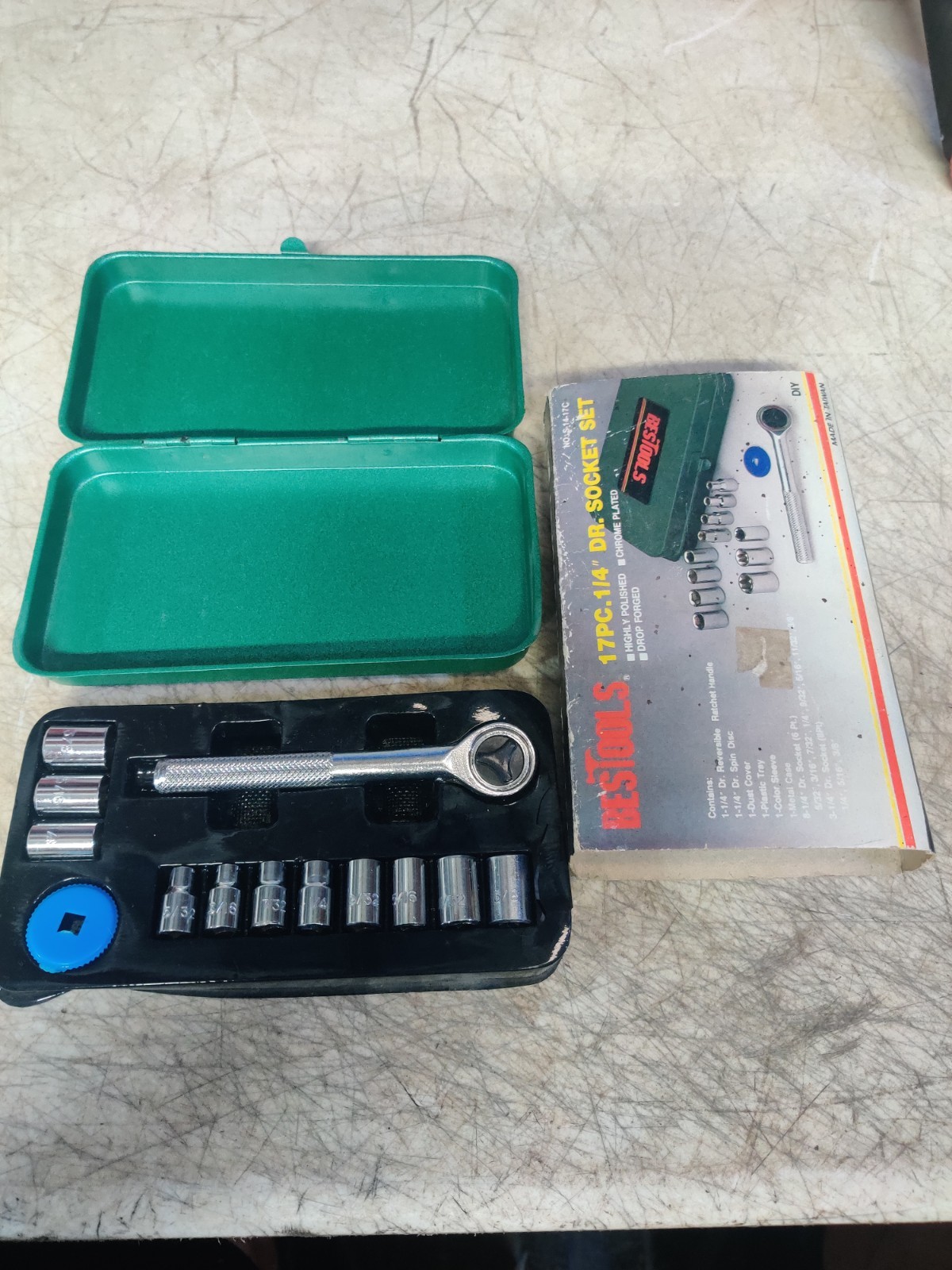 Vtg 17 Piece 1/4″ Drive Socket Set SAE W/Case Taiwan Bestools S-14-17C