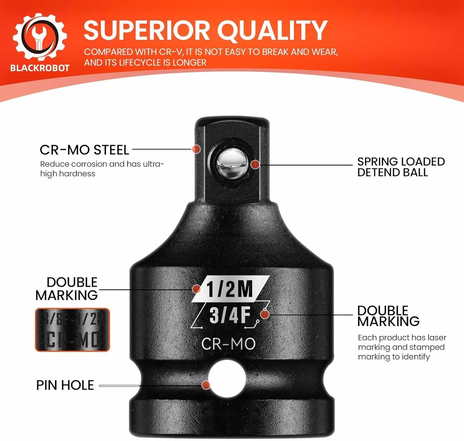 3/4F to 1/2M Impact Socket Adapter Cr Mo Square Steel Drive Reducer Tool New USA