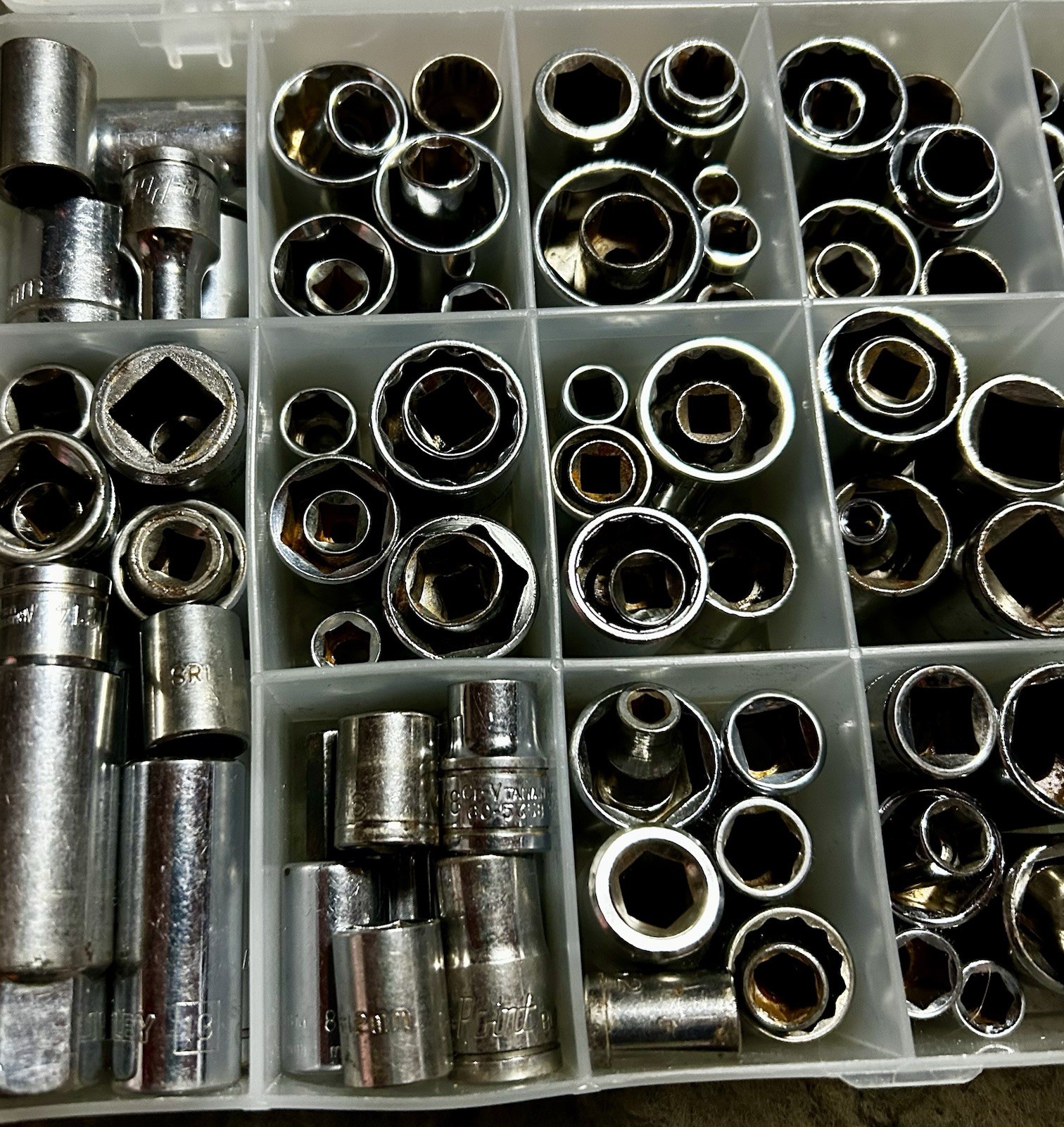 130+ New/Used Mixed Sockets 6/12pt SAE & Metric Blue Point, NAPA, SL, Duralast +