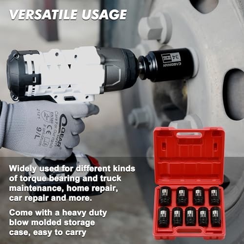 Large 1/2″ Drive Deep Impact Socket Set, 9-Piece, 6 Point, Metric 29mm-38mm, CR-
