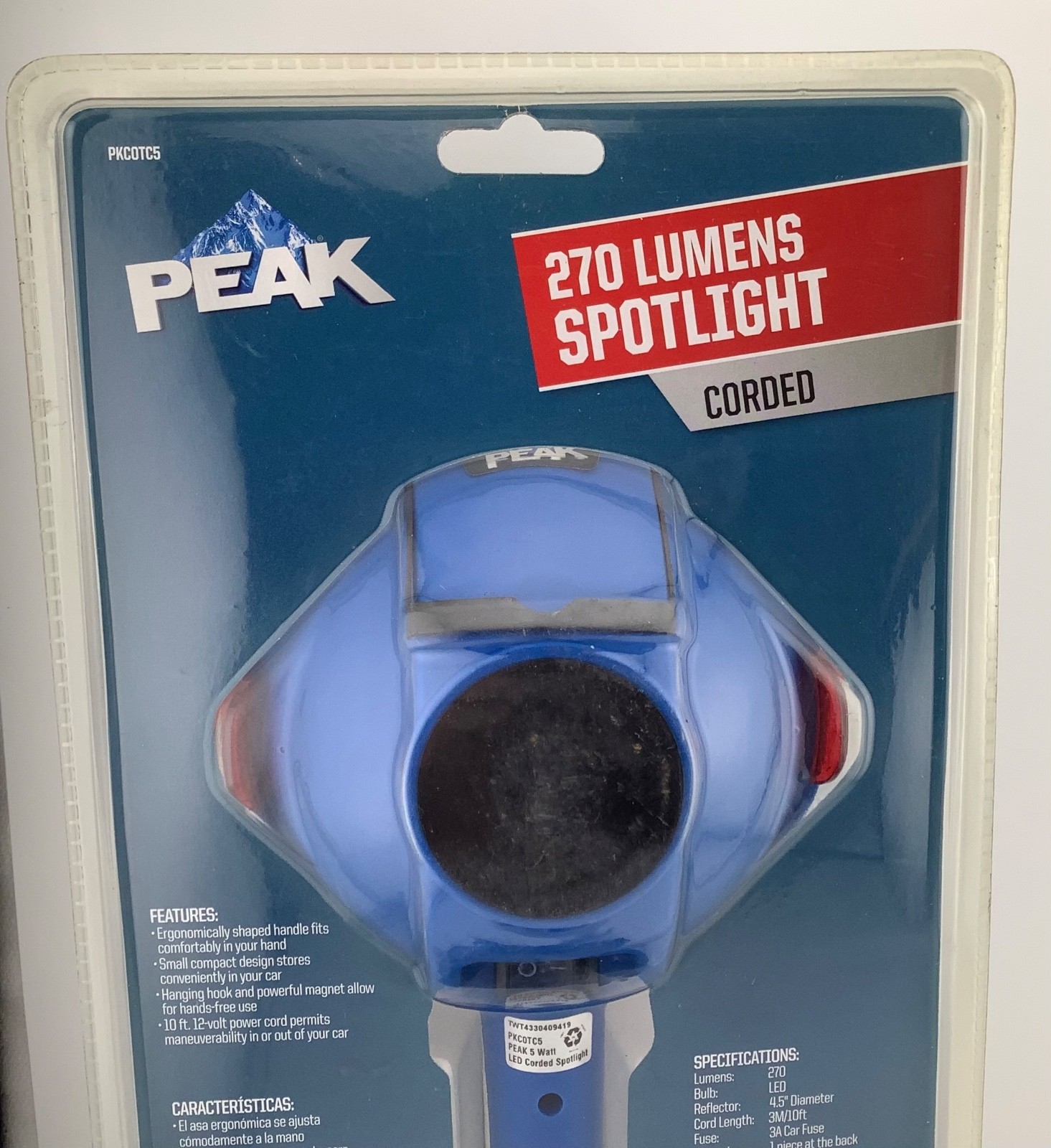 Peak 270 Lumens Spotlight Detachable Red Lens Corded New Packaging Shelf Wear