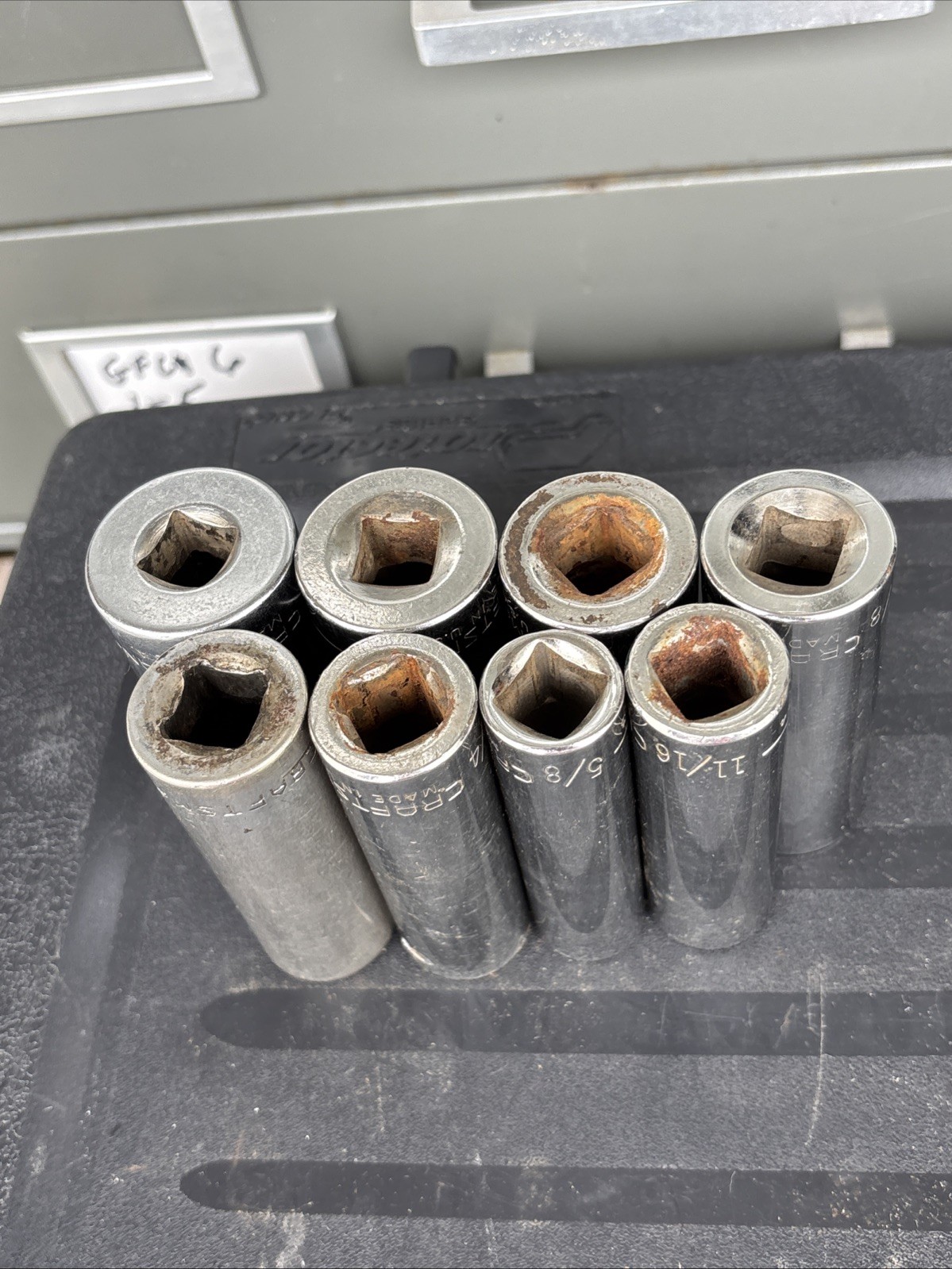 Craftsman Mixed Lot of (8) 12-point SAE deep sockets with a 1/2-inch drive.