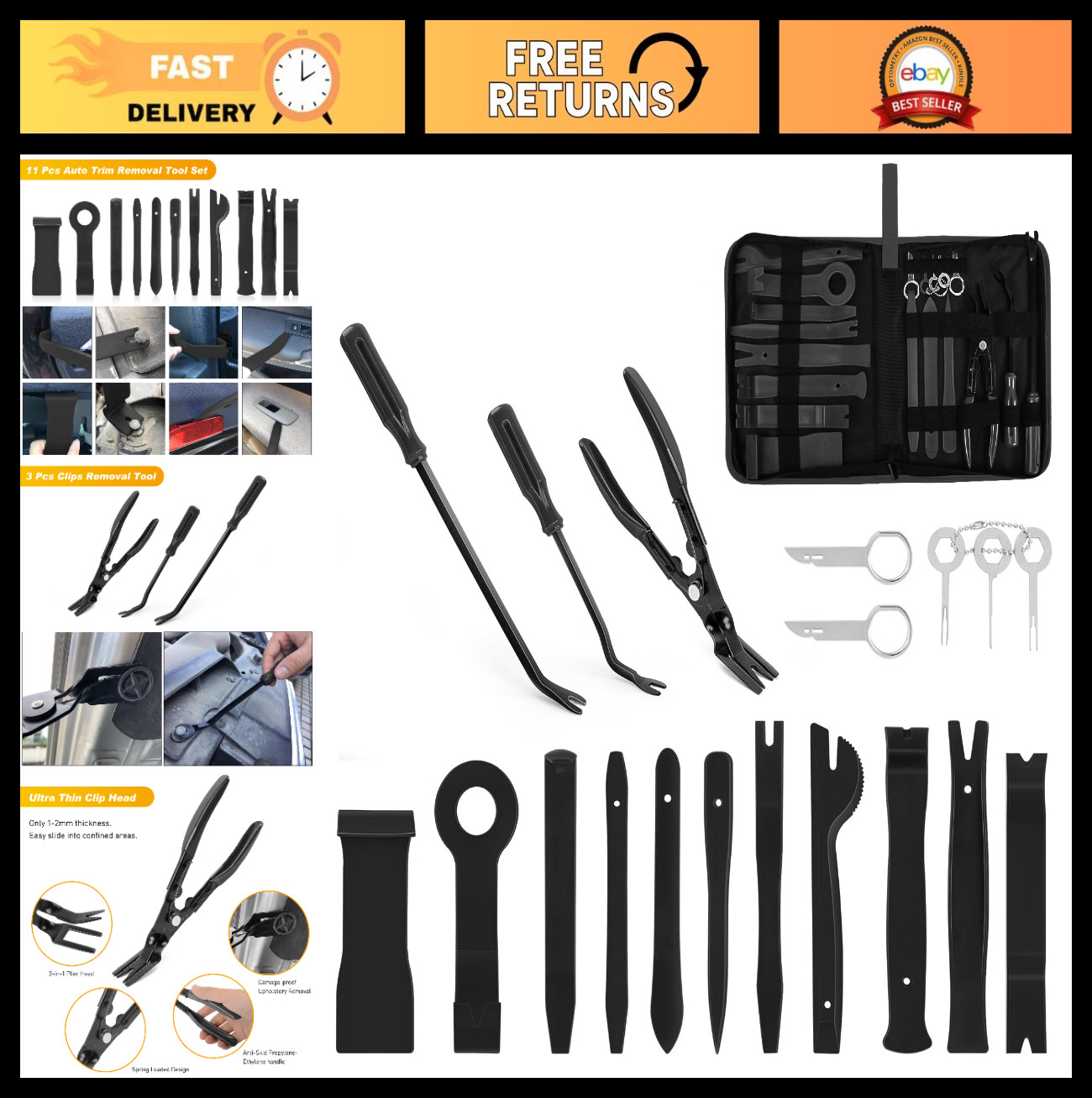 19Pcs Trim Removal Tool Set – Automotive Plastic Panel & Upholstery Tools with B
