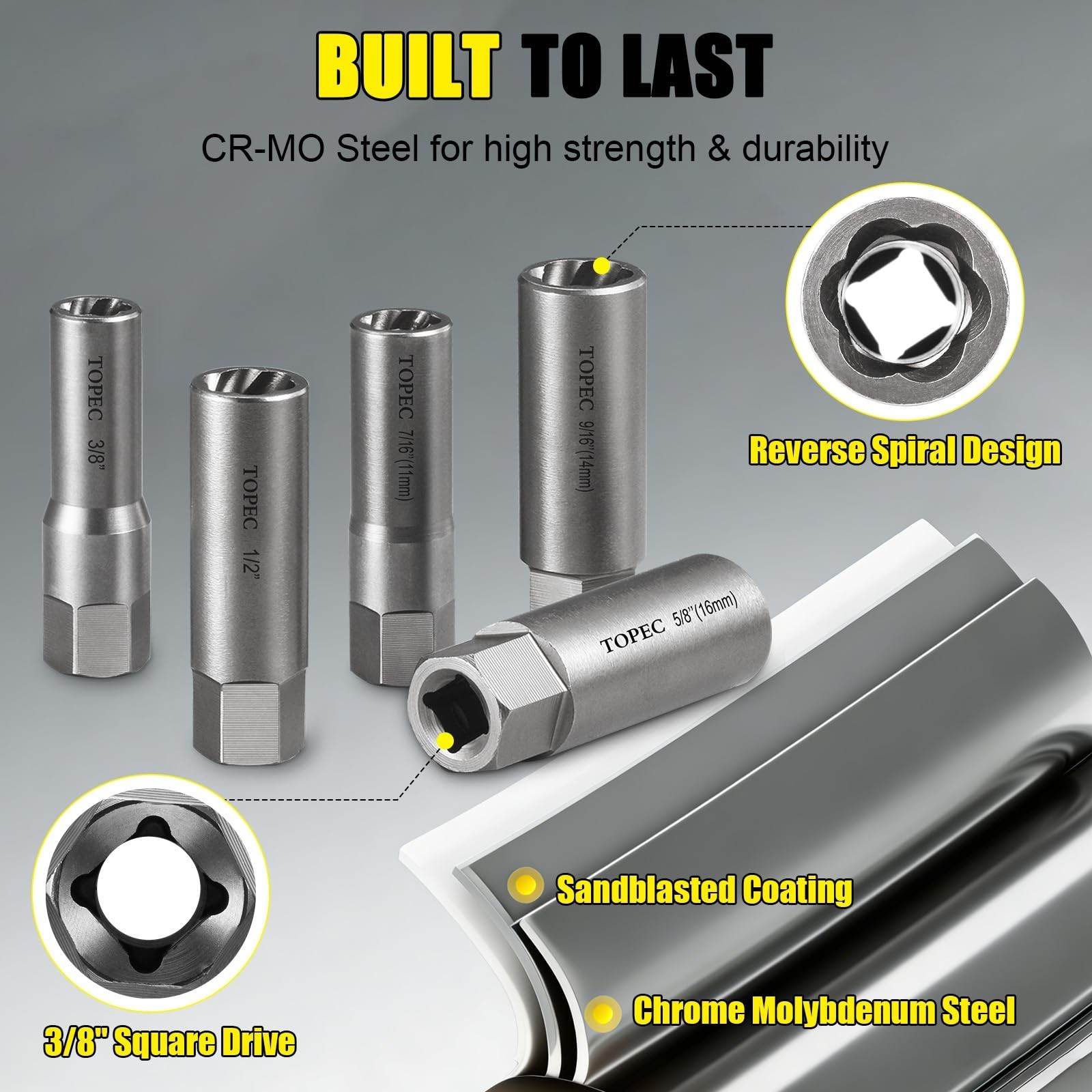 10-Piece Spiral Type Deep Bolt Extractor Set, Spark Plug Extraction Socket Set