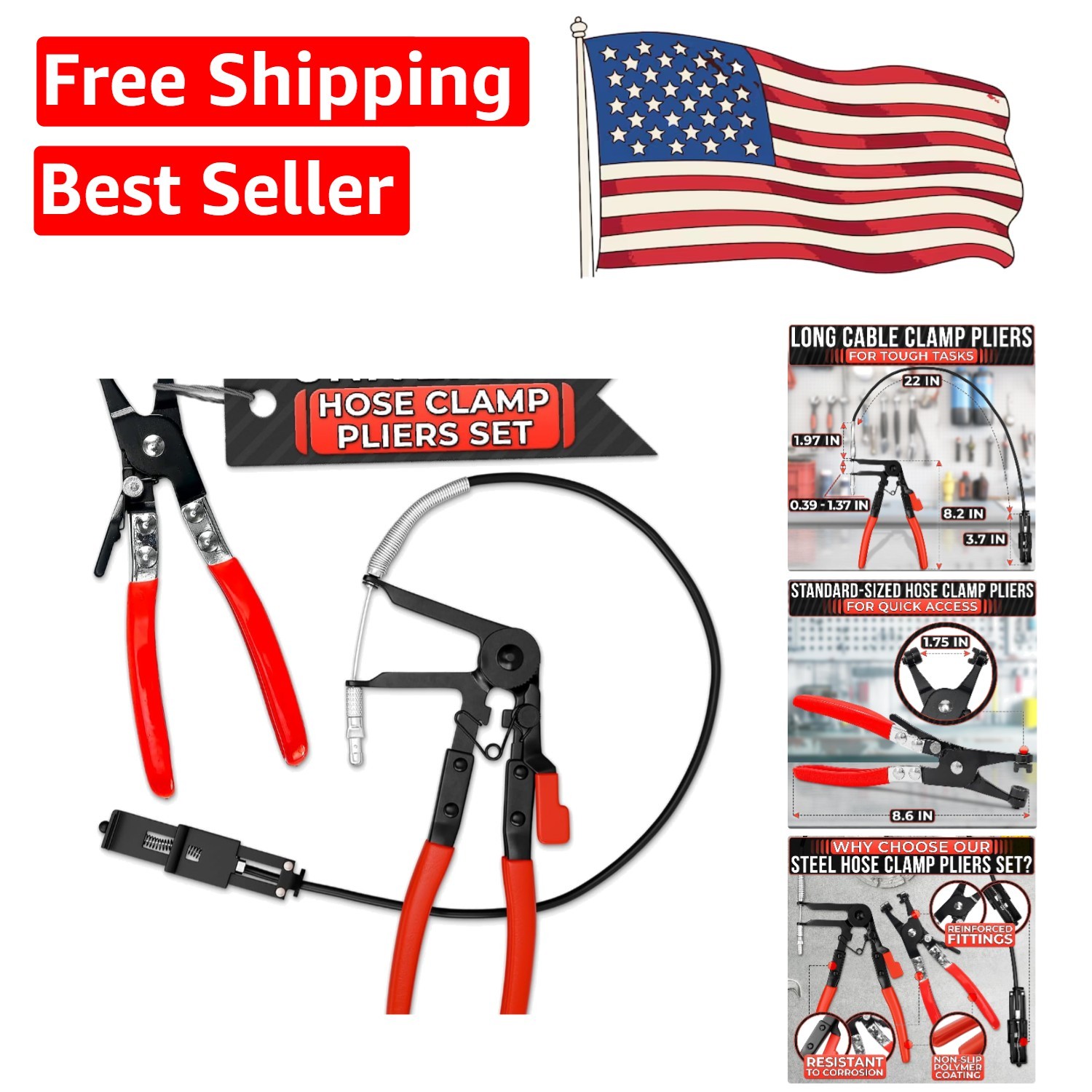 Non-Slip Rubber Handle Radiator Hose Clamp Pliers – 8.2″ & 8.6″ Durable Set