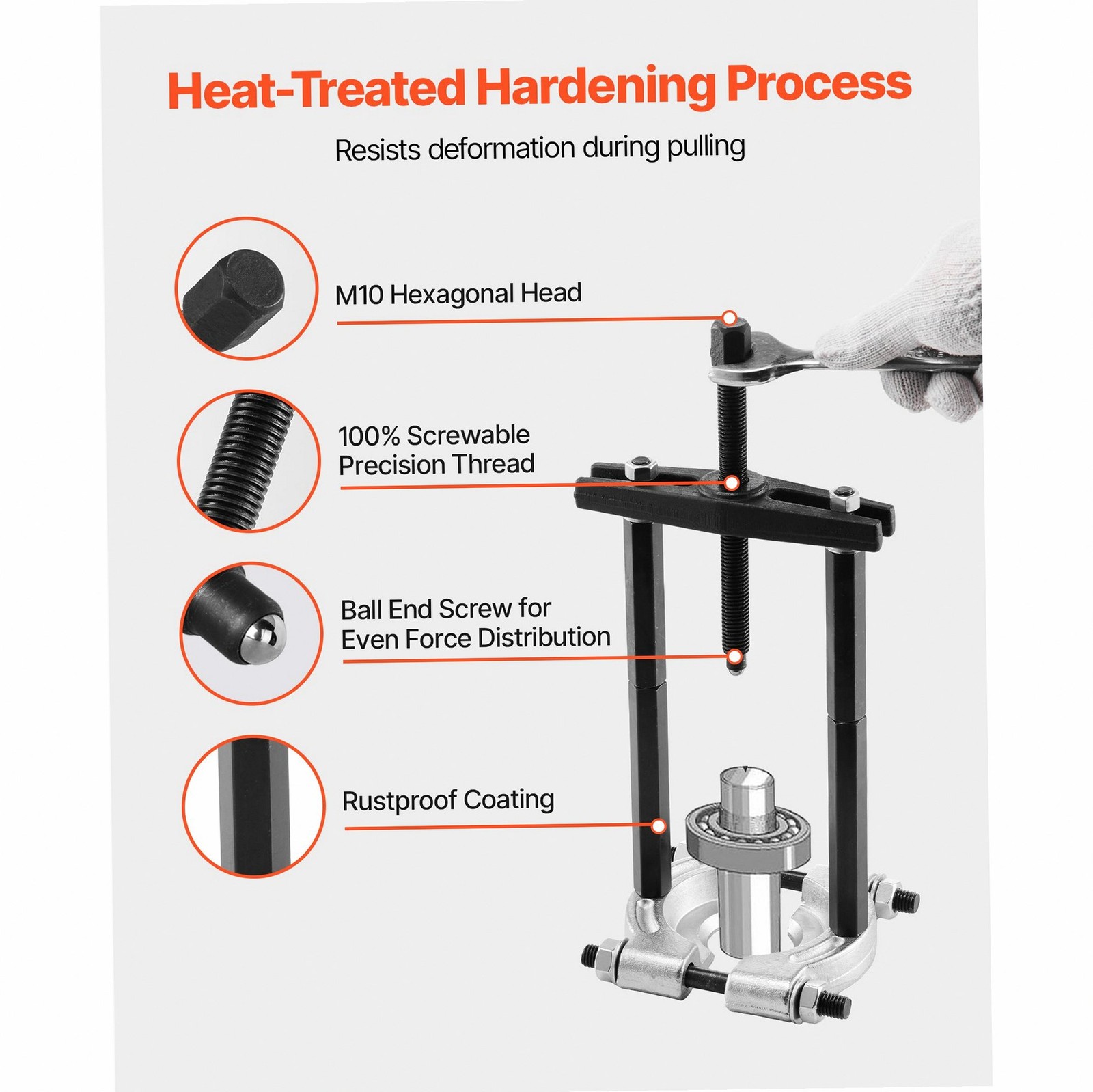 5-Ton Force Bearing Puller Kit Heat-Treated Steel