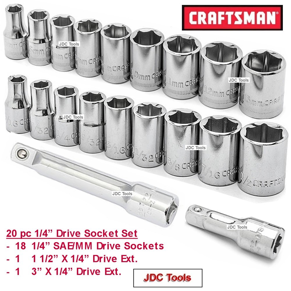 CRAFTSMAN TOOLS 20 pc 1/4 SAE and MM Socket Set 9 10 11 18