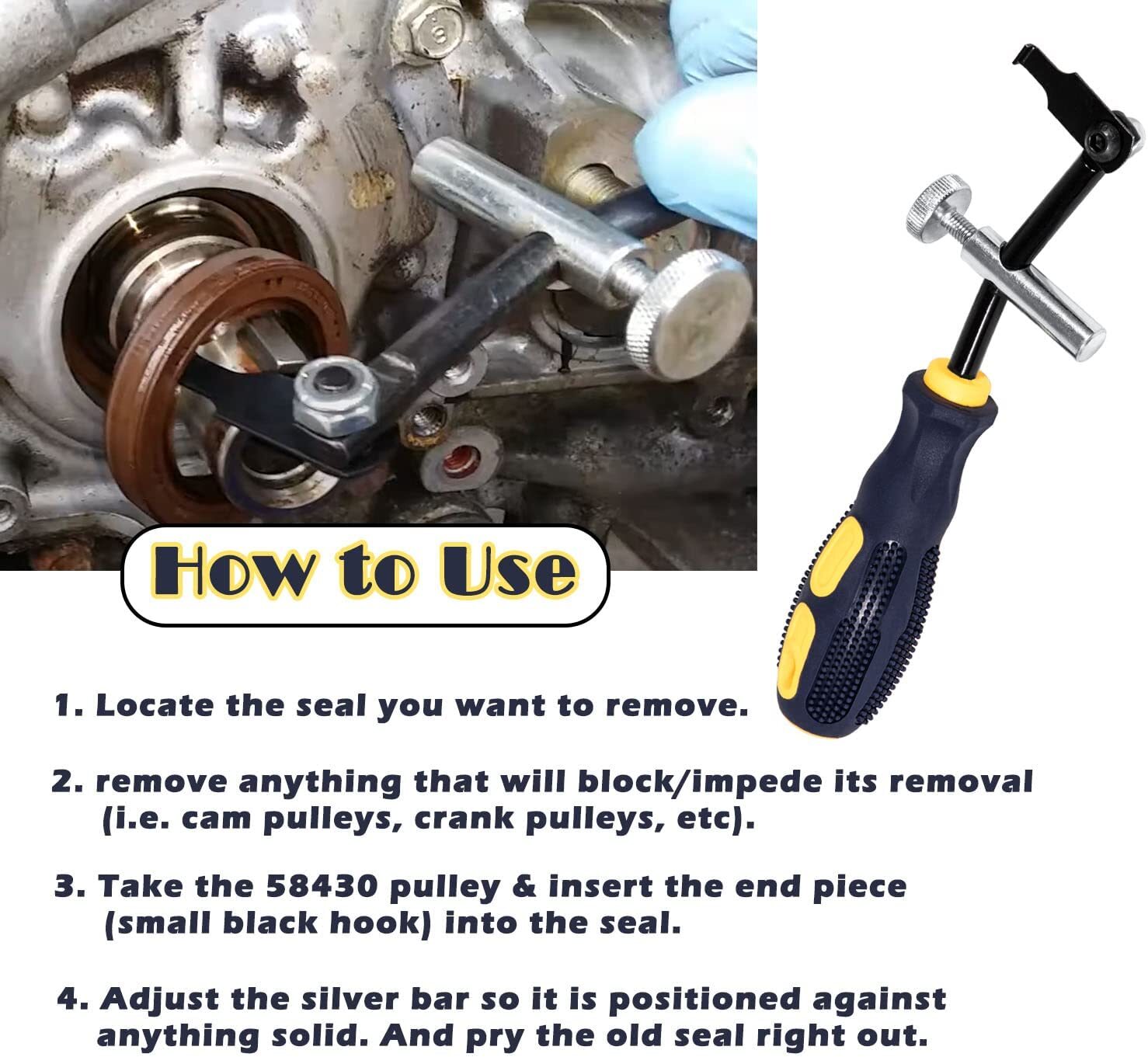 58430 Shaft Type Seal Puller CamShaft CrankShaft Seals Removal Tool for Auto/MC