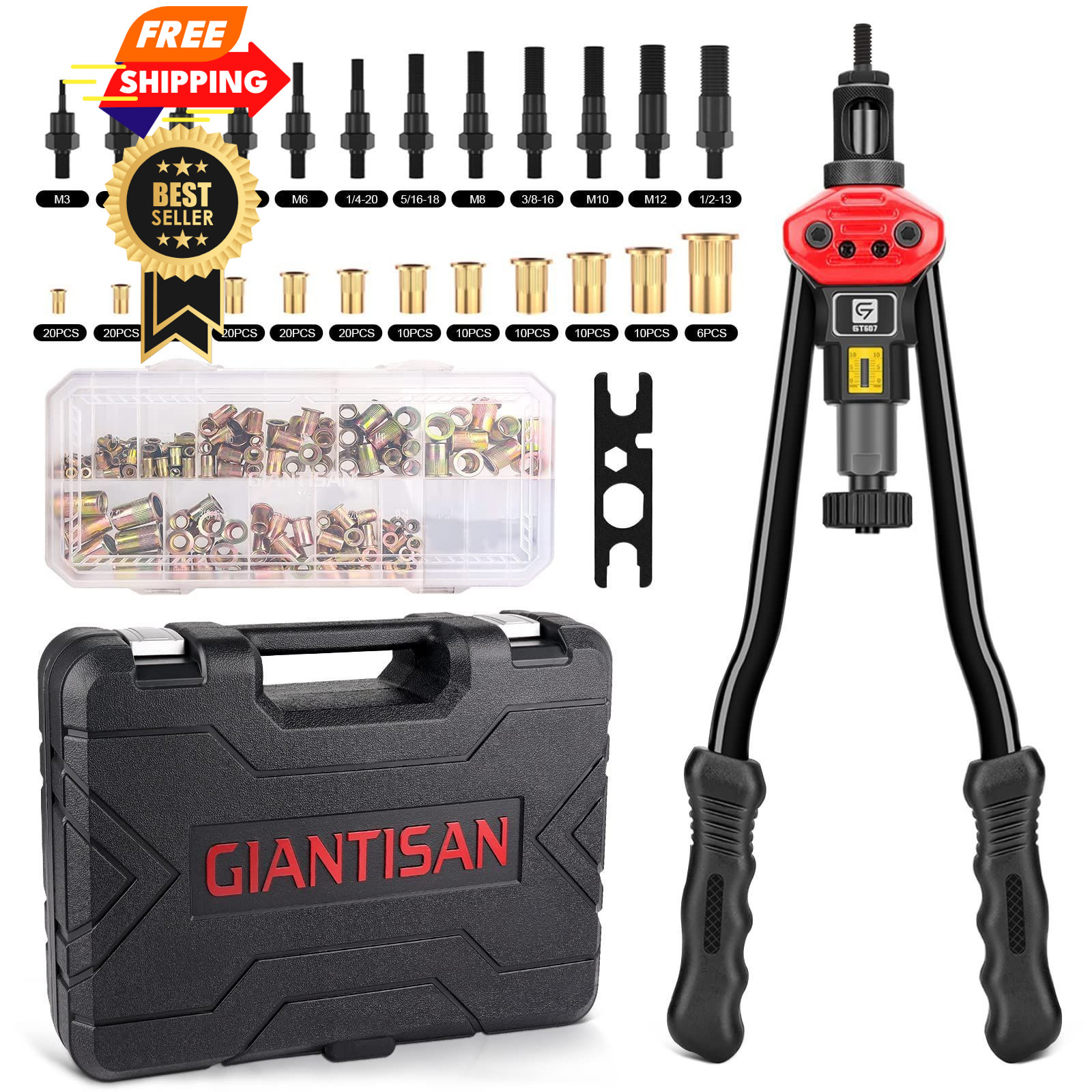 GIANTISAN Rivet Nut Tool Kit,16-Inch Rivnut 16-Inch/ 12 Mandrels