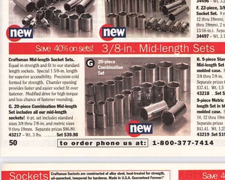 Rare Sears Craftsman USA Nos Metric Midlength Socket Catalog Set 11Pc 9-19mm 3/8