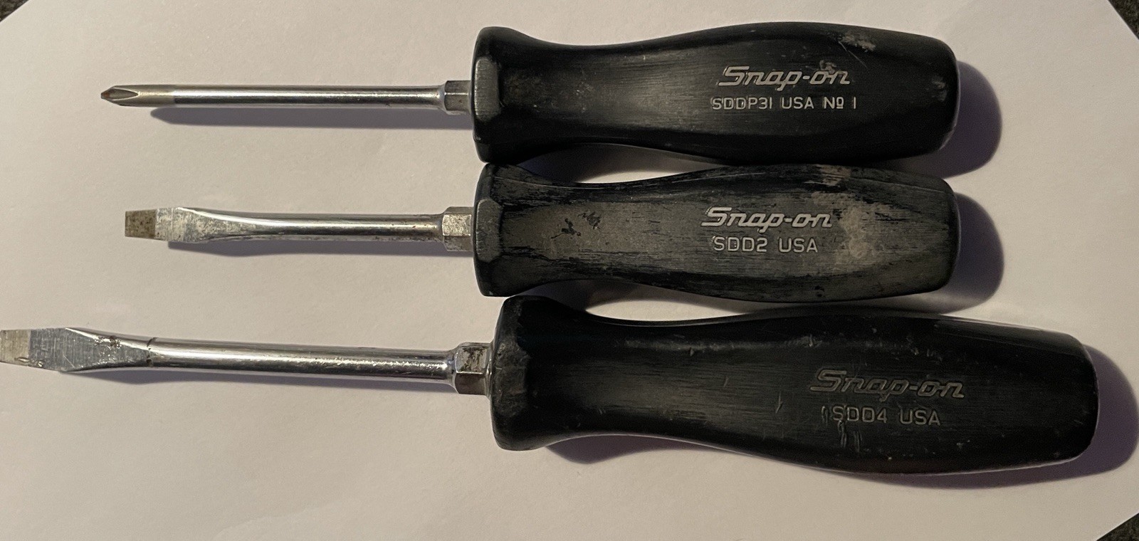 Vintage Snap-On Screwdrivers – Black Handle Lot Of 3 USA SDDP31, SDD2, SDD4