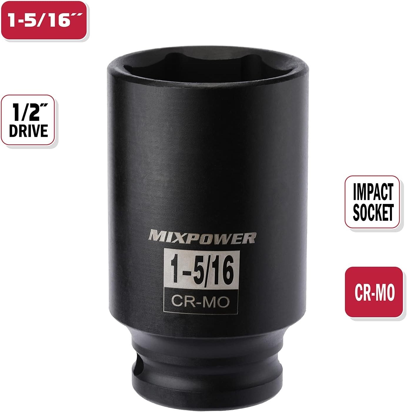 High-Torque 1/2″ Drive 6-Point Impact Socket – 1-5/16″ Chrome Molybdenum Steel