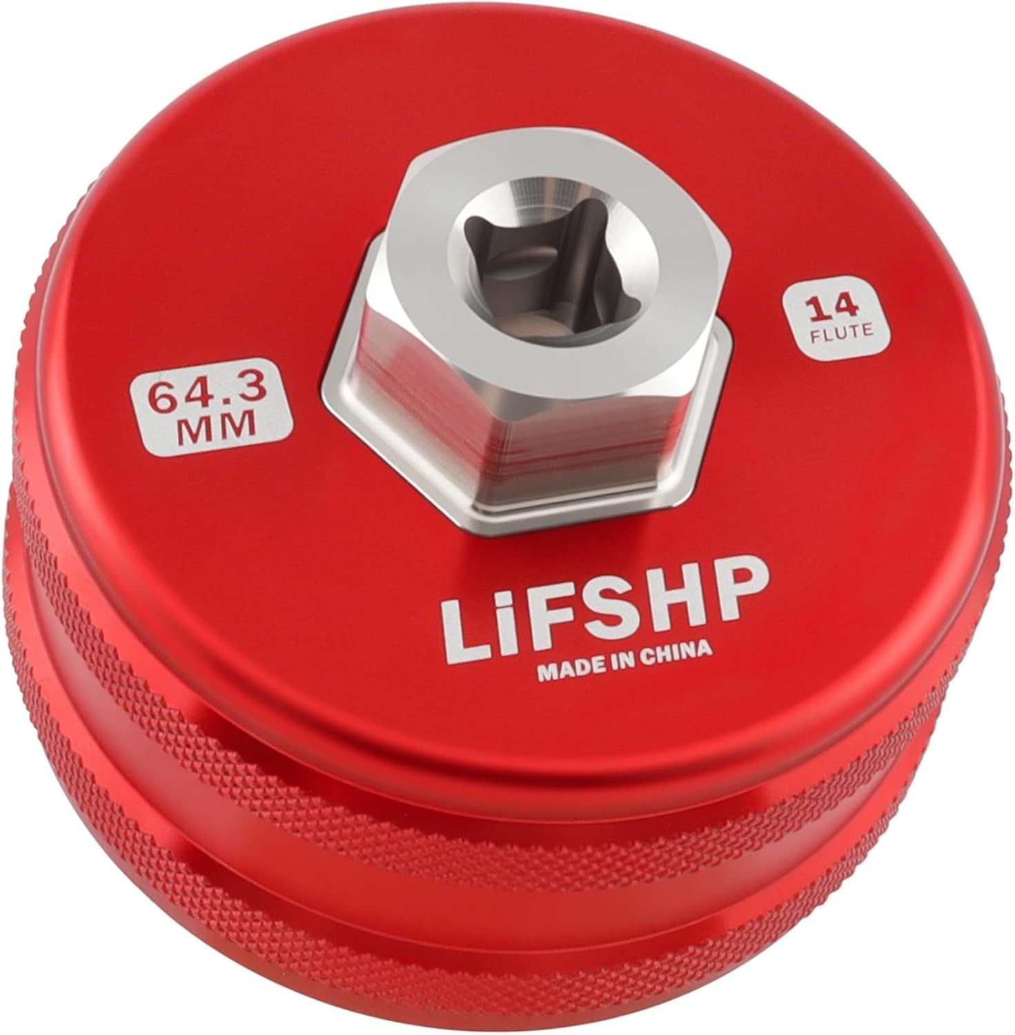 64mm 14 Flute Red Oil Filter Wrench, CNC Aluminum Tool for Toyota Camry RAV4