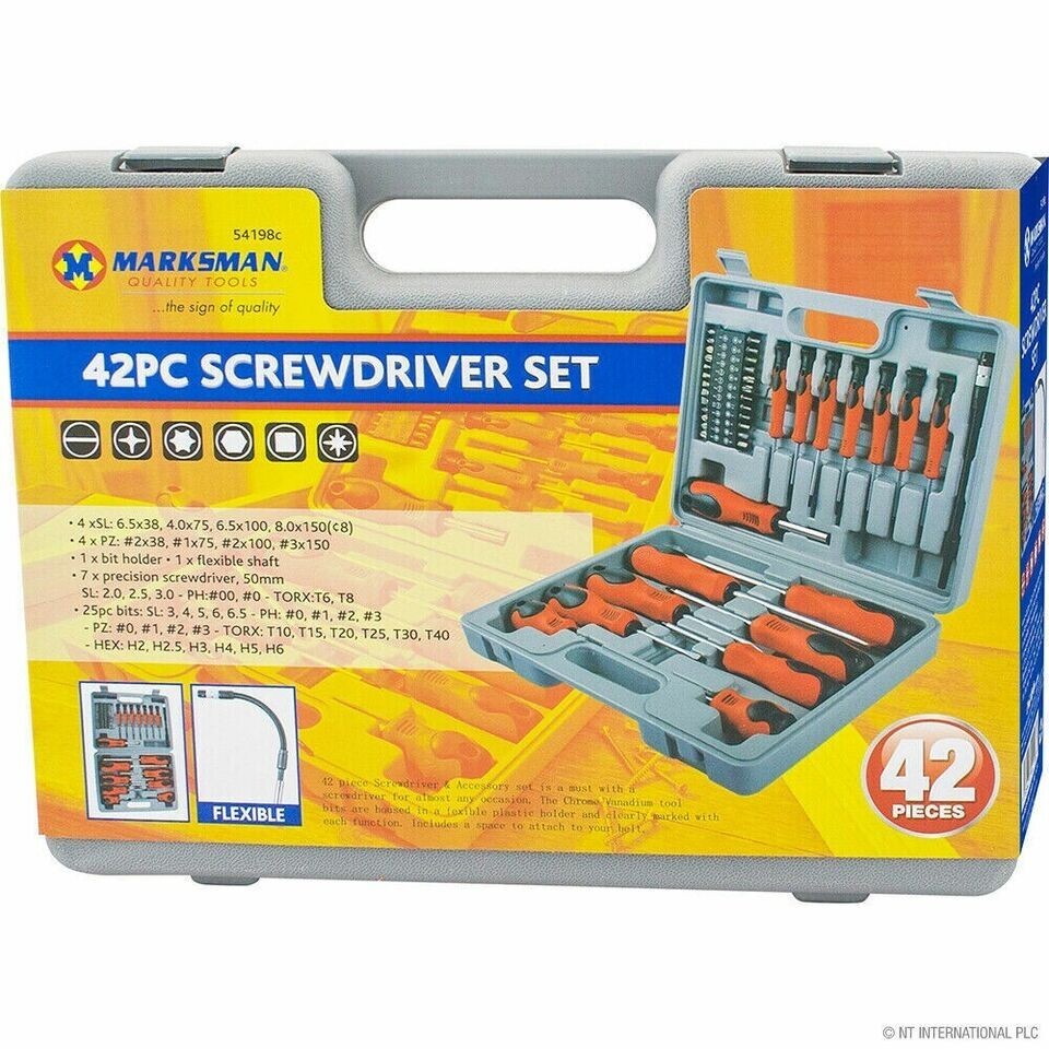 42PC SCREWDRIVER BIT TOOL KIT SET TORX PHILLIPS PRECISION SLOTTED MAGNETIC &CASE