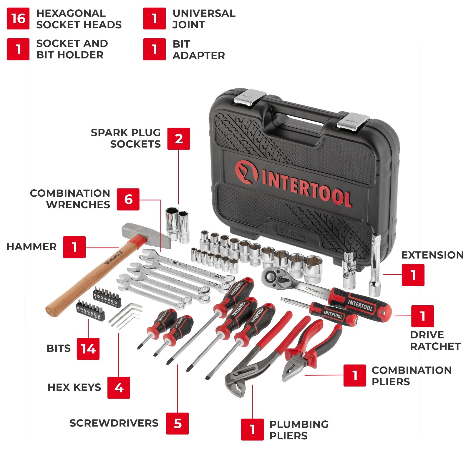 INTERTOOL 56pc Mechanics Tool Set ET08-8056