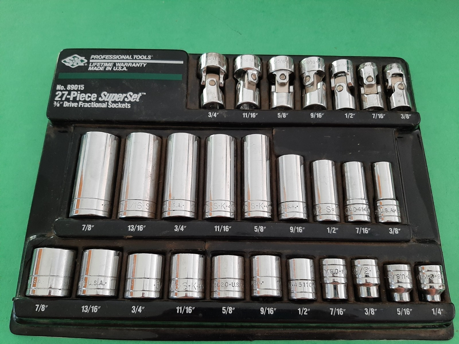 S-K SK Tools USA 3/8” Drive Deep Shallow SAE 27pc. Socket Super Set 6pt Point
