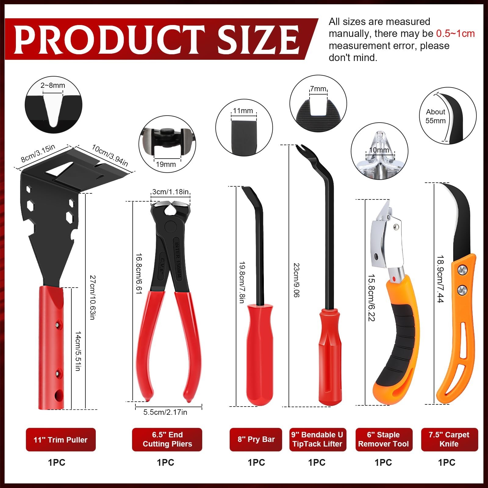 6Pcs Trim Removal Tool Kit – Upholstery Staple Remover, Nail Puller & Pry Bar Se