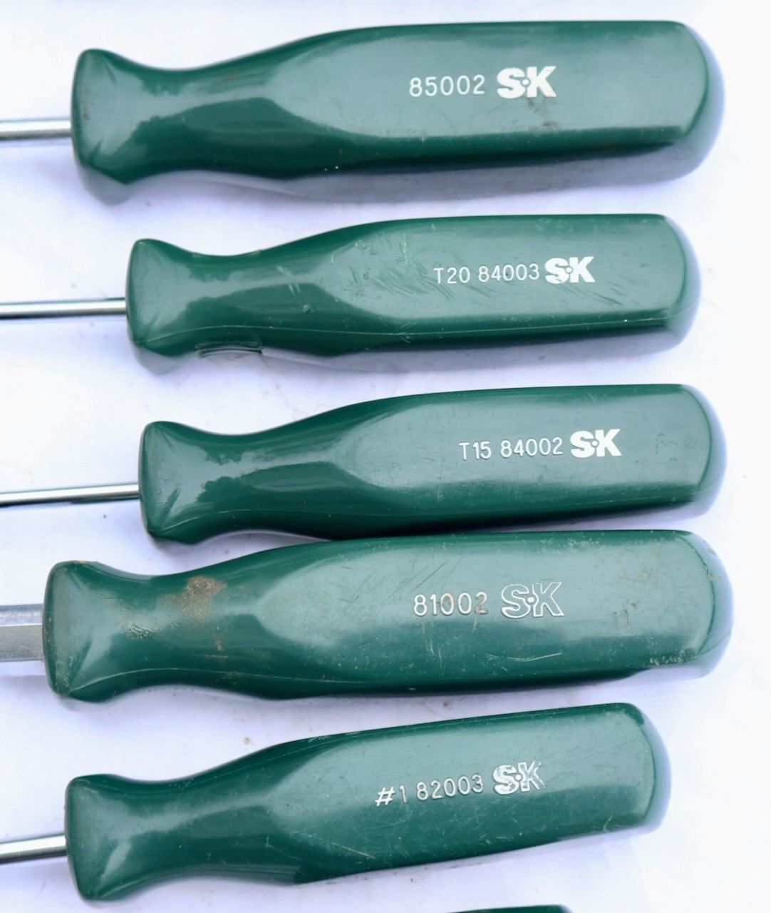 (9) S-K (France) Green Handle Screwdrivers – Flat – Phillips – Torx / MT Tools