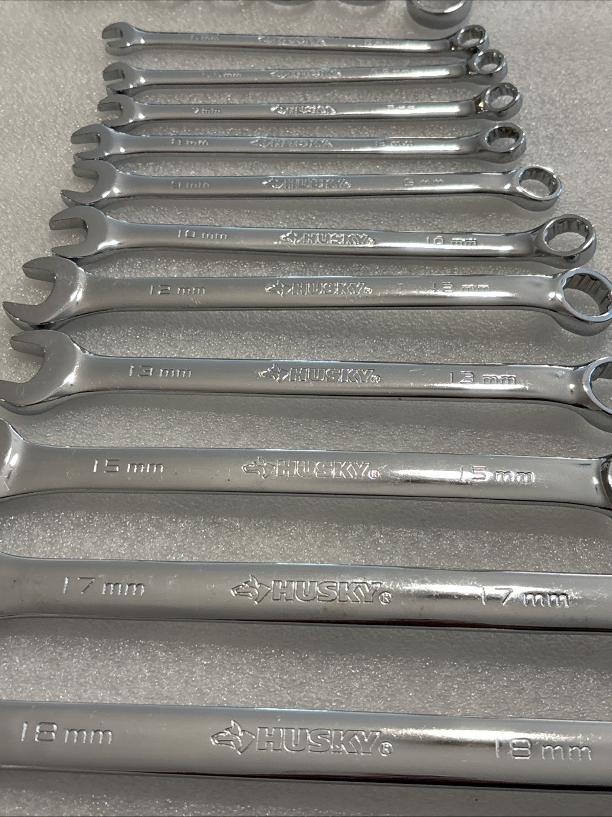 Vintage Husky Polished Chrome Combination Wrench Set Metric Lot Of 18 Pieces