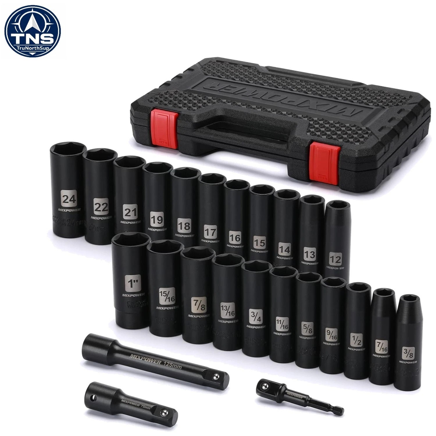Comprehensive 25-Piece Deep Impact Socket Set with Extension Bars and Adapter