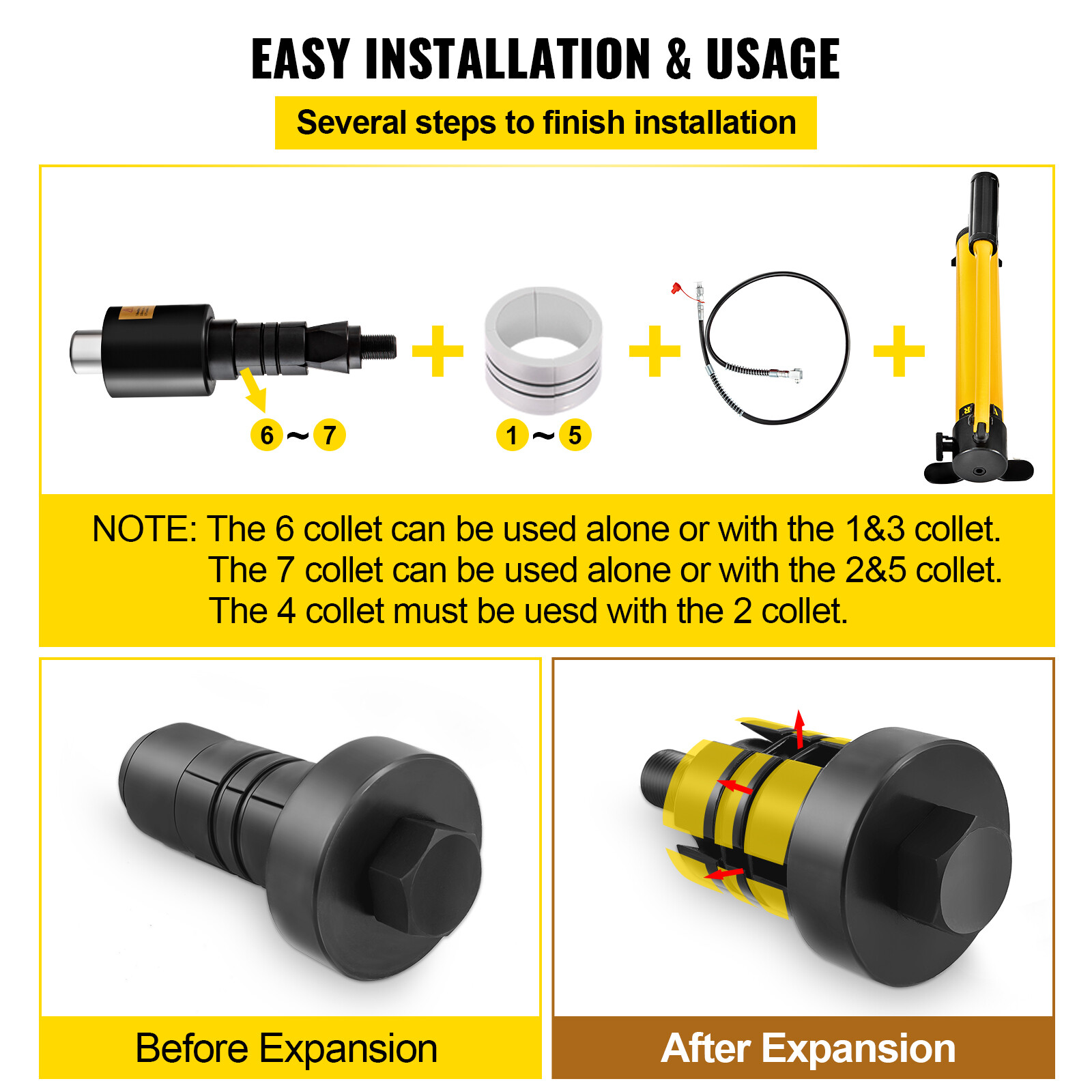 VEVOR Hydraulic Exhaust Pipe Expander Manual Tailpipe 1-5/8″ to 4 1/4″ 10 Tons