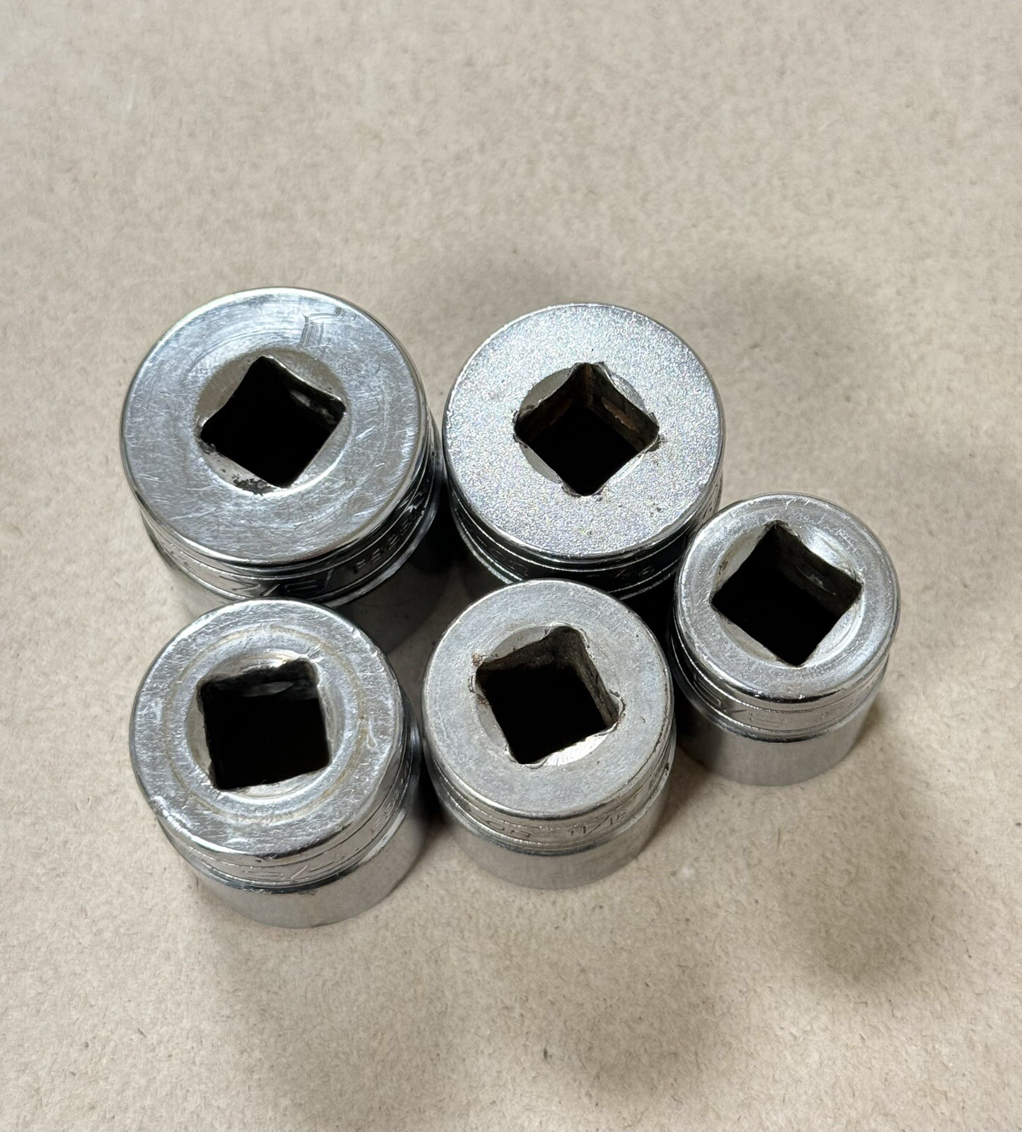 Snap On Tools 5pc 3/8” Drive SAE 6pt Sockets FS281,FS261,FS241,FS221,FS201