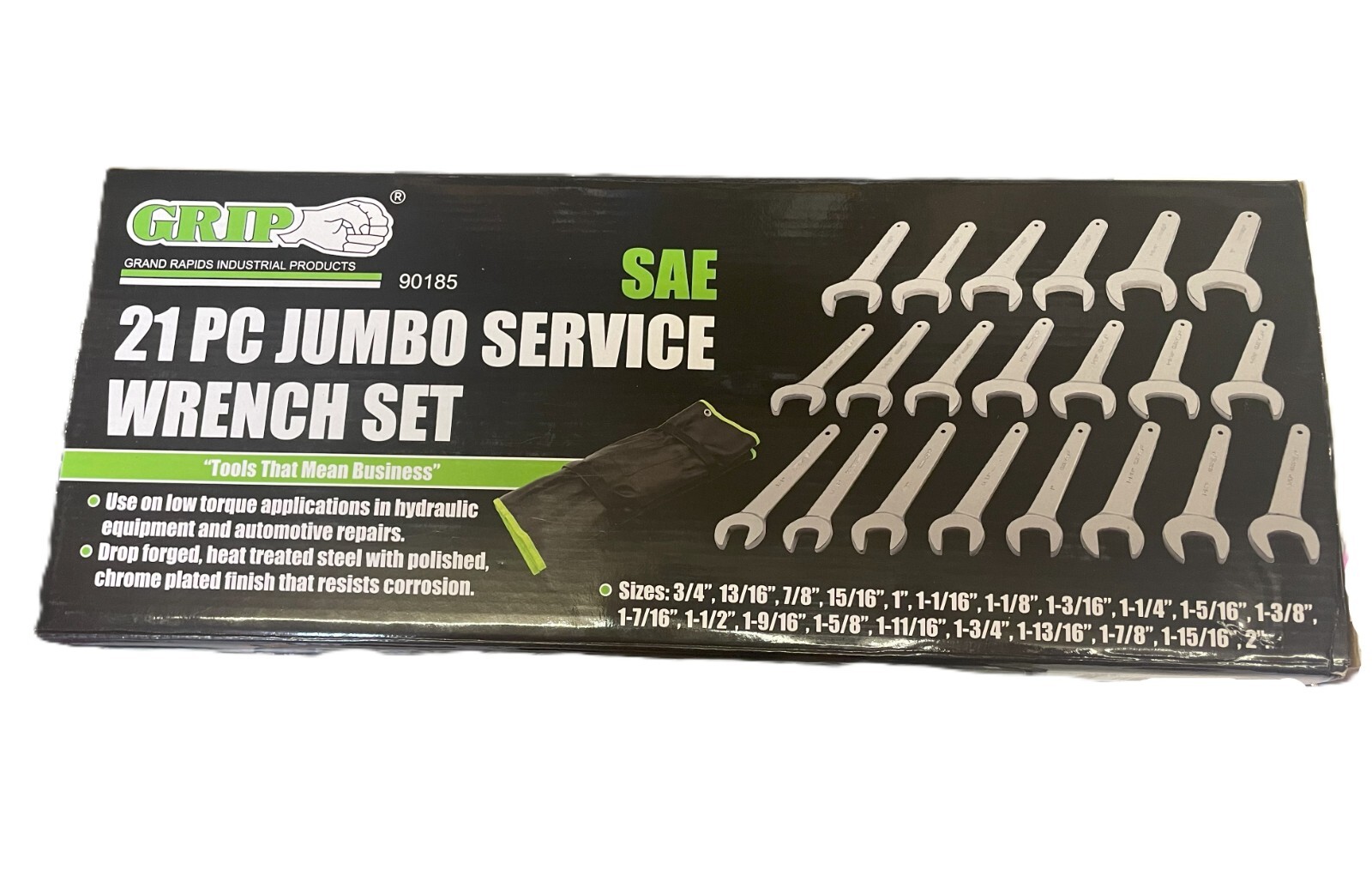 21pc GRIP SAE Service Wrench Set 3/4″ – 2″ INCH Jumbo 90185 Standard Tools