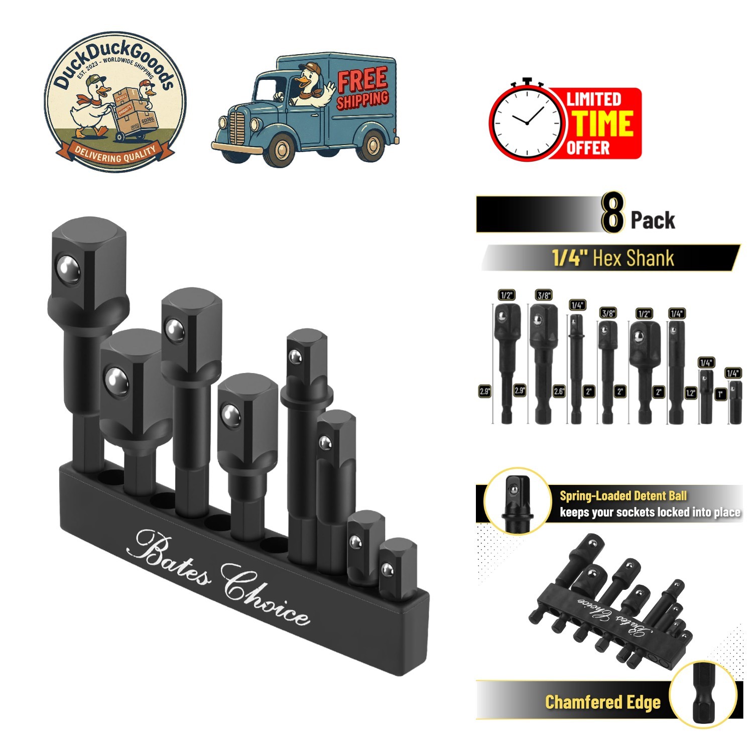 Bates 8-Piece Impact Grade Socket Adapter Set – Chrome Vanadium Steel Excellence