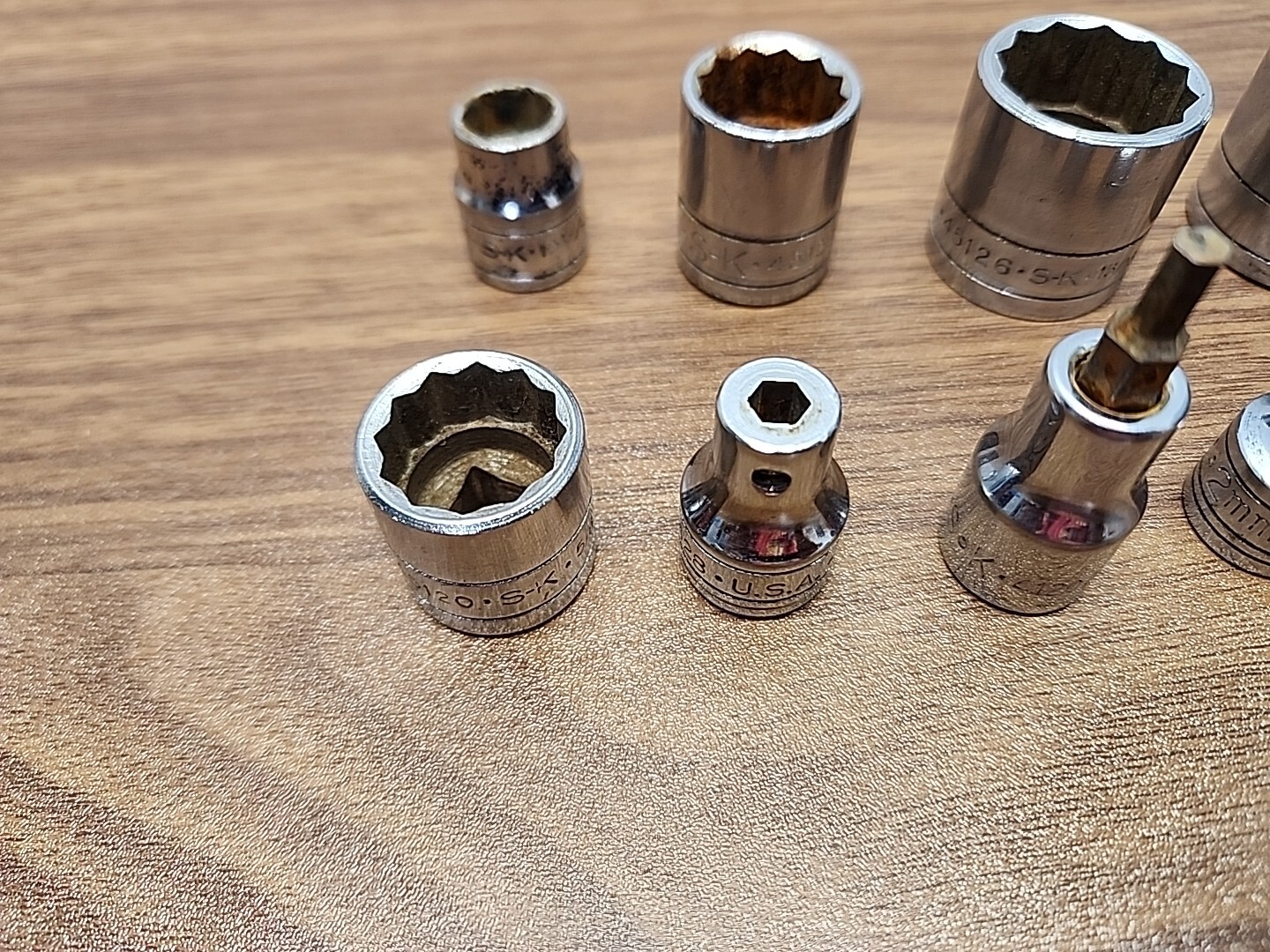 (9) S-K Wayne 3/8″ Drive 12 Point & Specialty SAE Metric Sockets Lot ~ Made USA