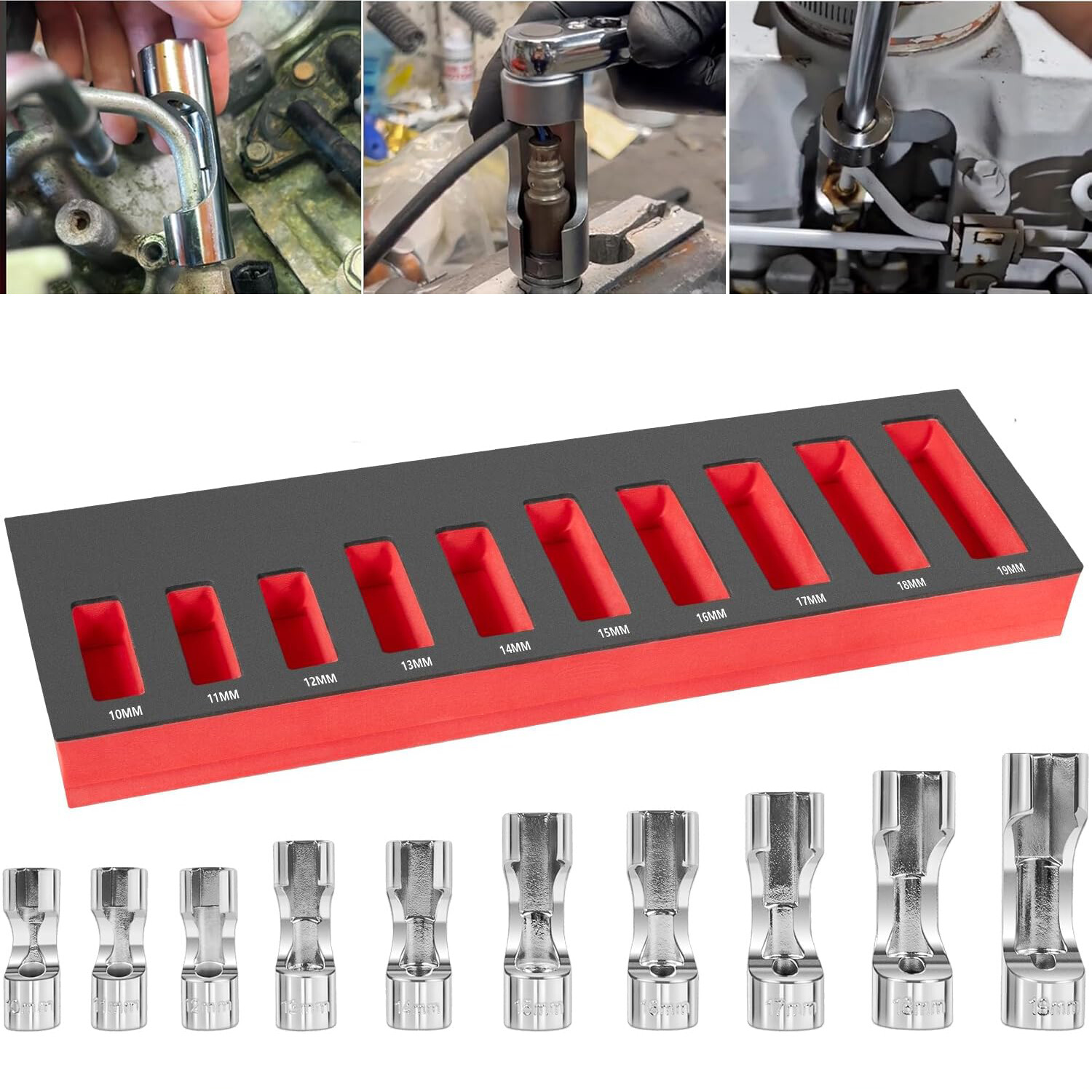 12030 10 Piece 3/8″ Drive SAE Metric Master Flare Nut Socket Set 10mm-19mm