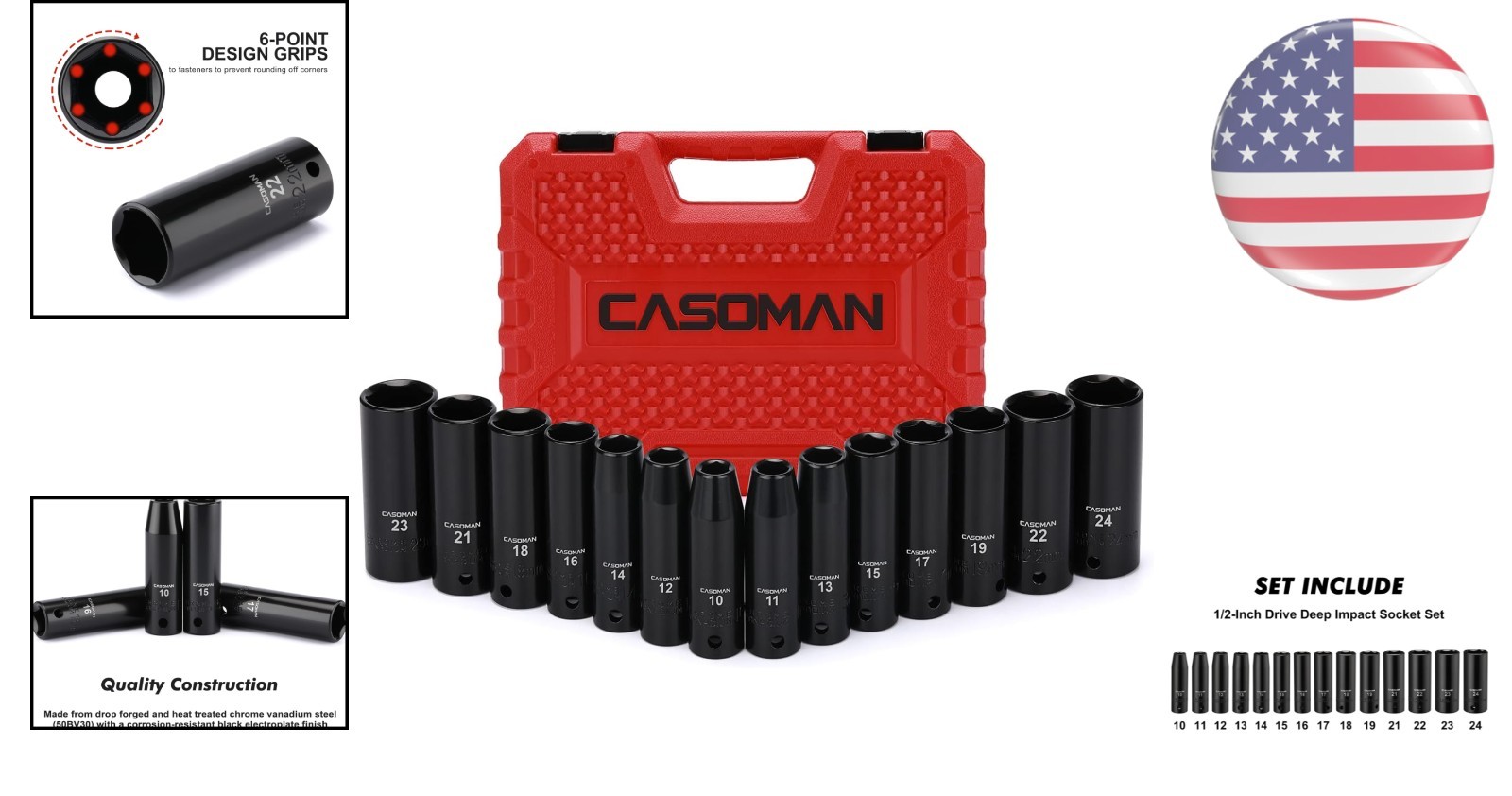 Extra-Deep 14-Piece Metric Socket Set with Laser Etched Markings – 1/2-Inch