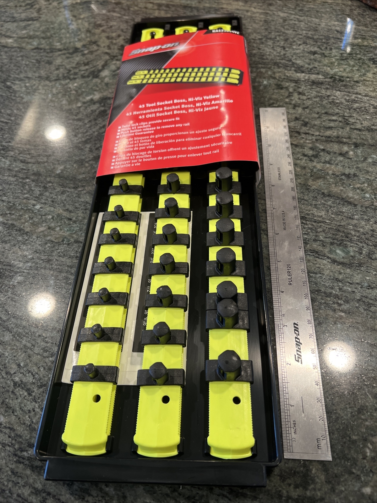 Snap On ka123814vz twist lock socket rail tray 1/2, 3/8, 1/4″ hi viz