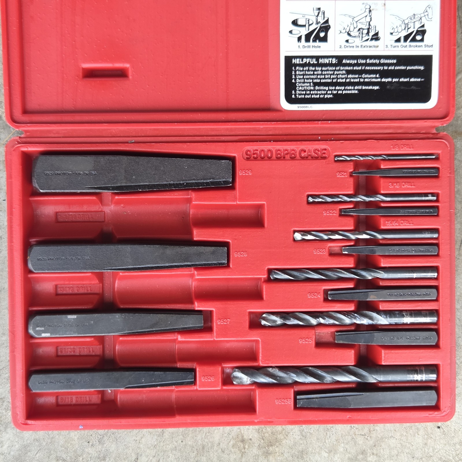 Proto Screw & Pipe Extractor Set No. 9500B USA Made Incomplete