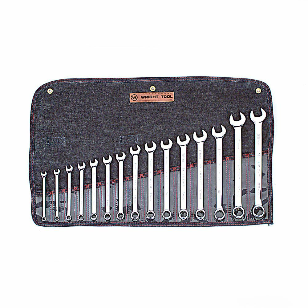 Wright Tool 952 Full Polish Metric 12 Pt Comb Wrench Set, 7mm-22mm, 15 Pcs
