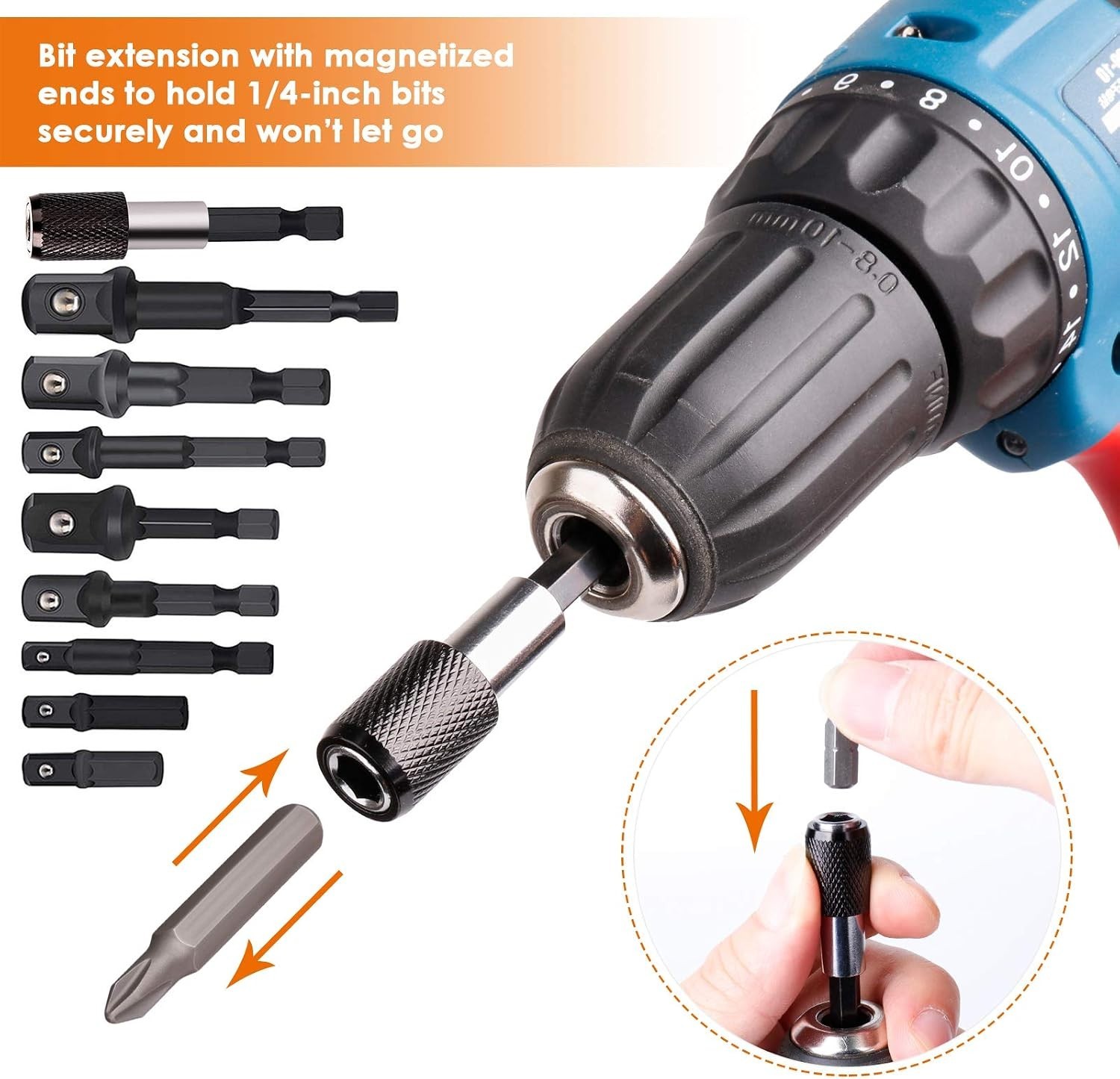 Secure Fit 1/4″ Hex Shank Adapter Set for Impact Drivers and Cordless Drills