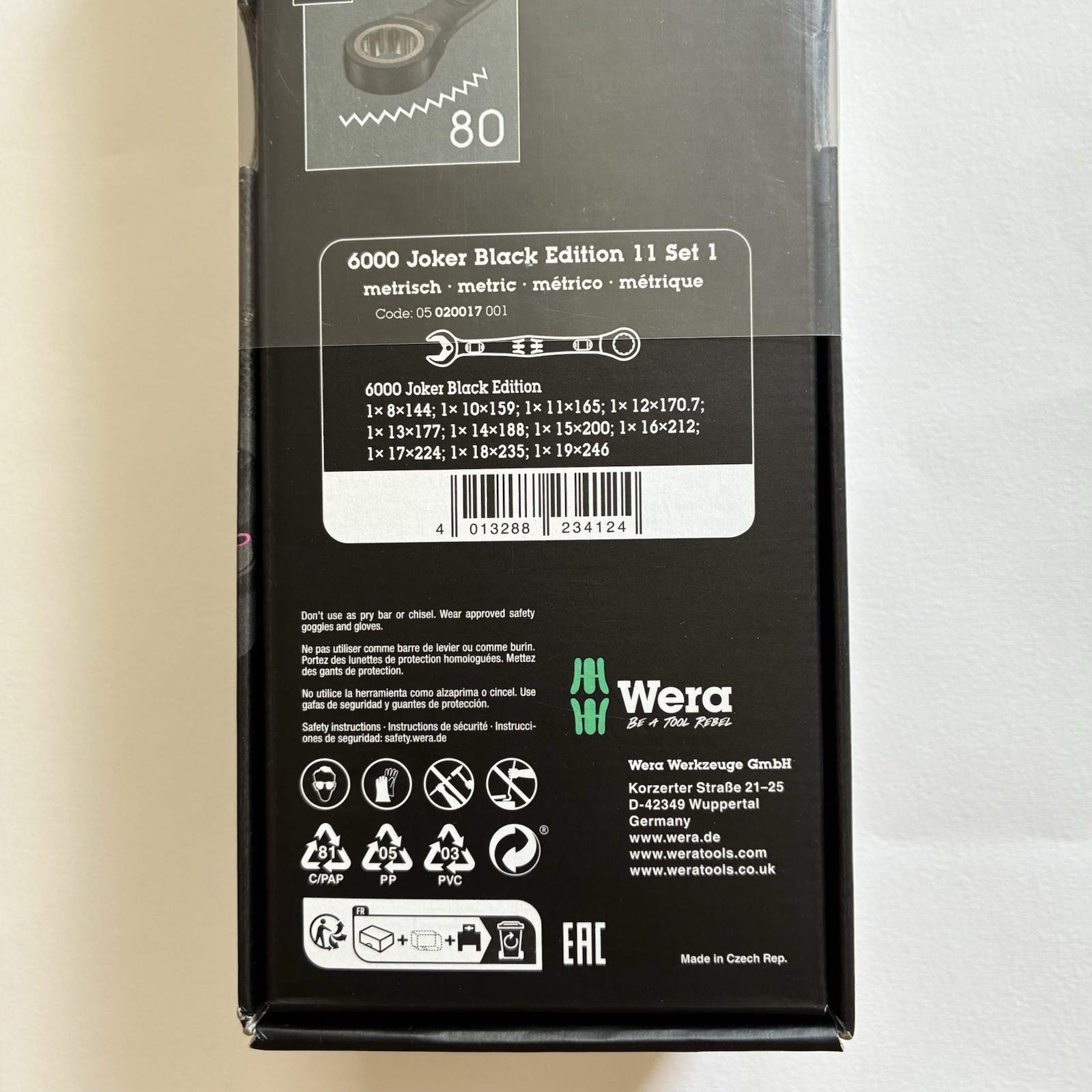 Wera 6000 Joker Black Limited Edition 11pc Ratchet Spanner Set Metric Sealed New