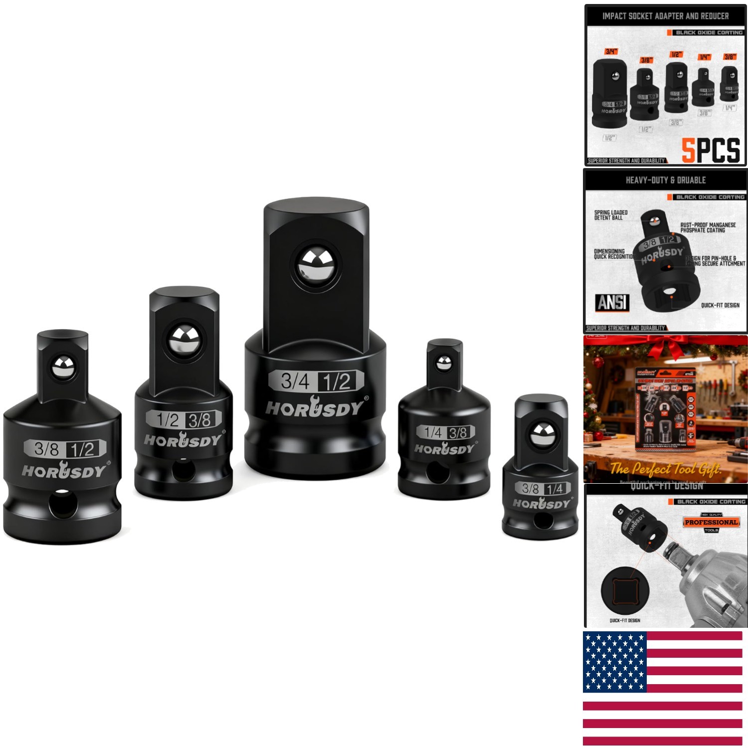 Durable 5-Piece Socket Adapter Set – Chrome Vanadium Steel, Black Oxide Finish