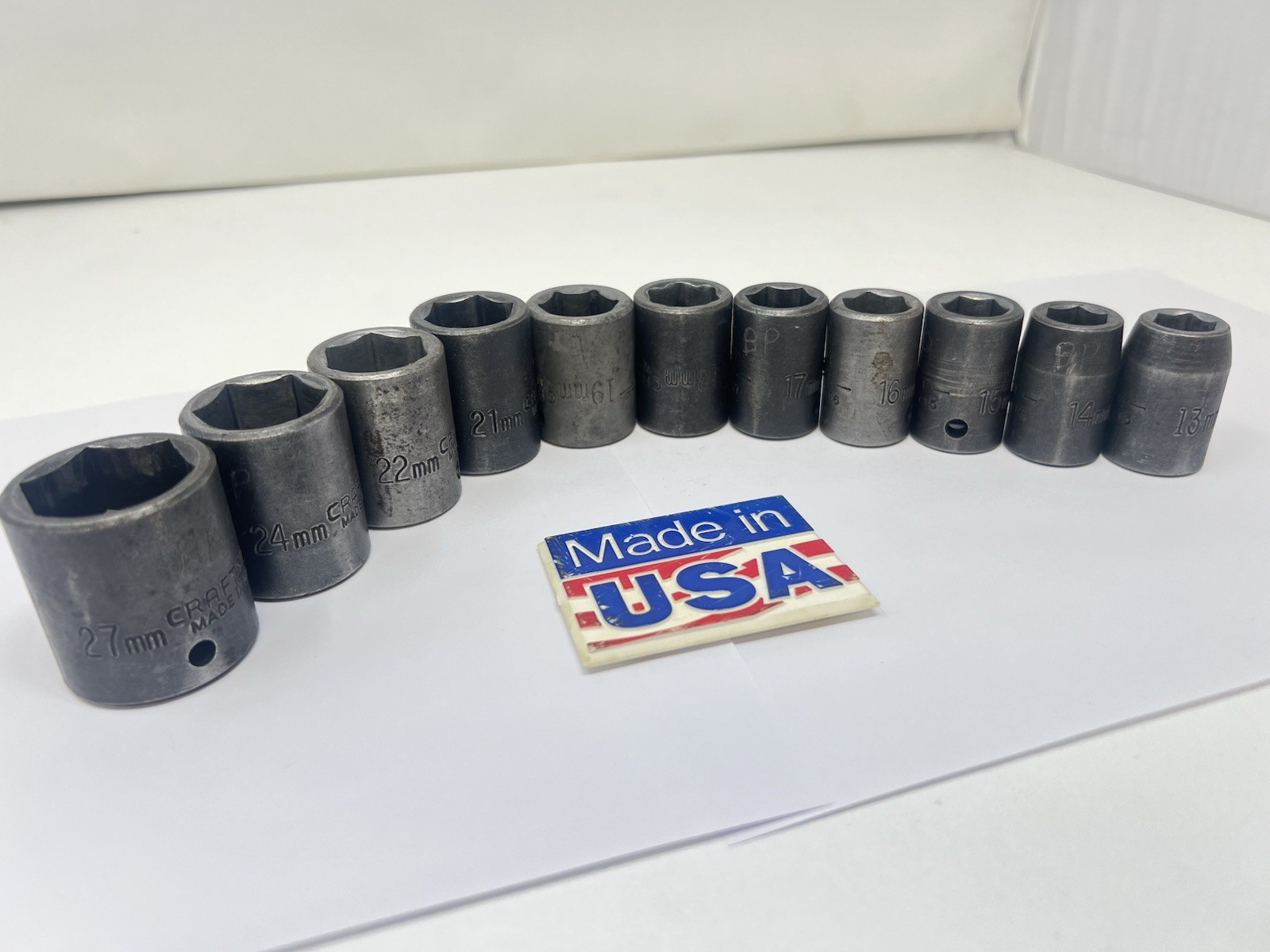 Vintage SEARS CRAFTSMAN USA 11pc METRIC GK EE Impact Socket Set 1/2″ Drive 19450